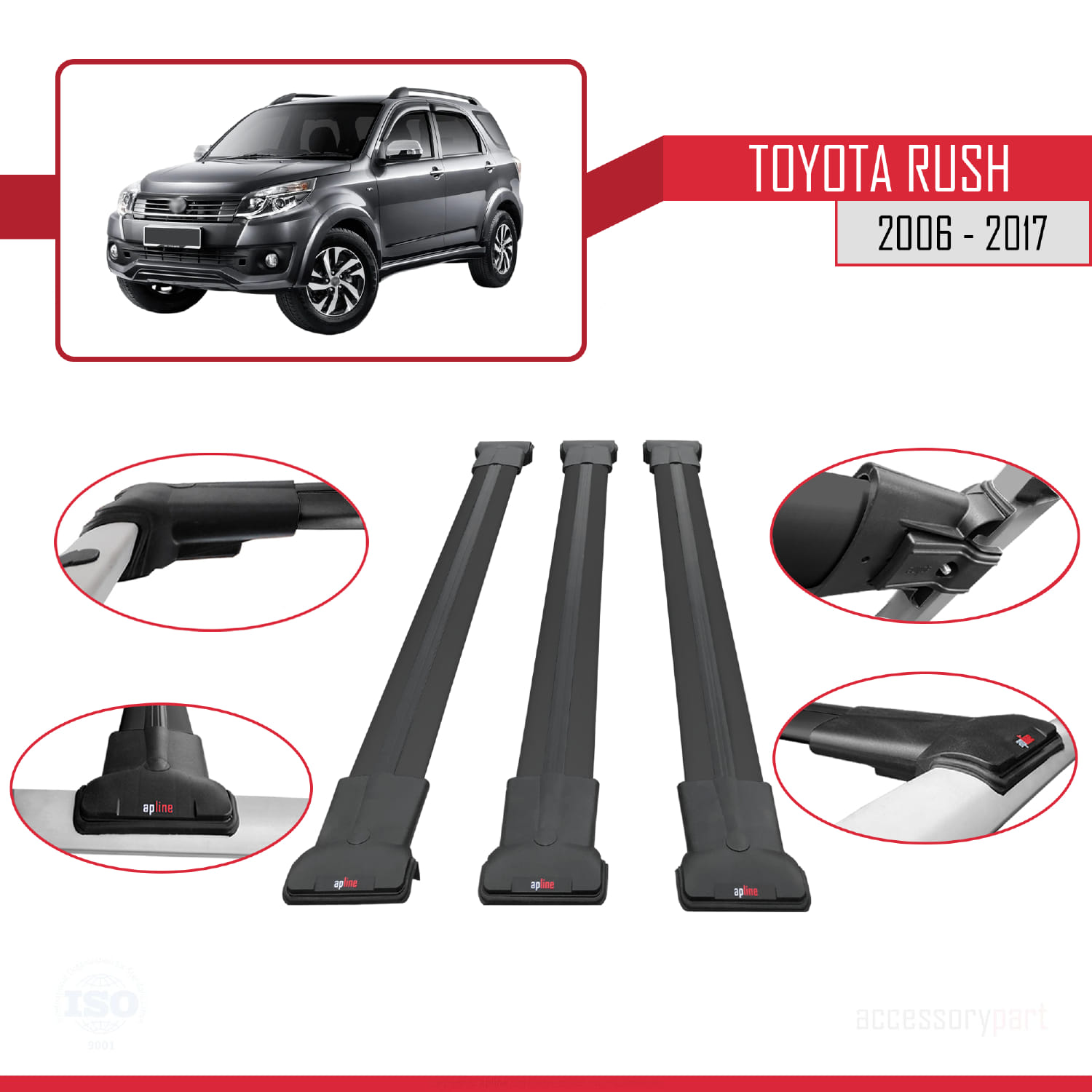 Toyota Rush 2006-2017 Arası ile Uyumlu FLY Model Ara Atkı Tavan Barı Siyah 3 Adet - Görsel 4