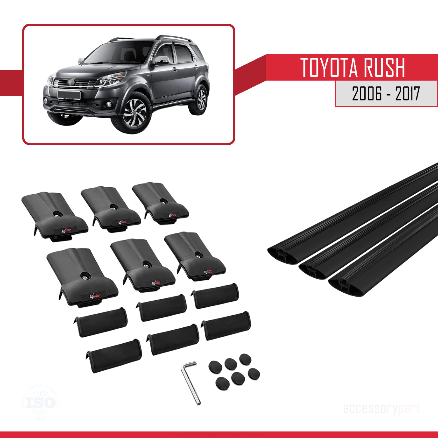 Toyota Rush 2006-2017 Arası ile Uyumlu FLY Model Ara Atkı Tavan Barı Siyah 3 Adet - Görsel 5