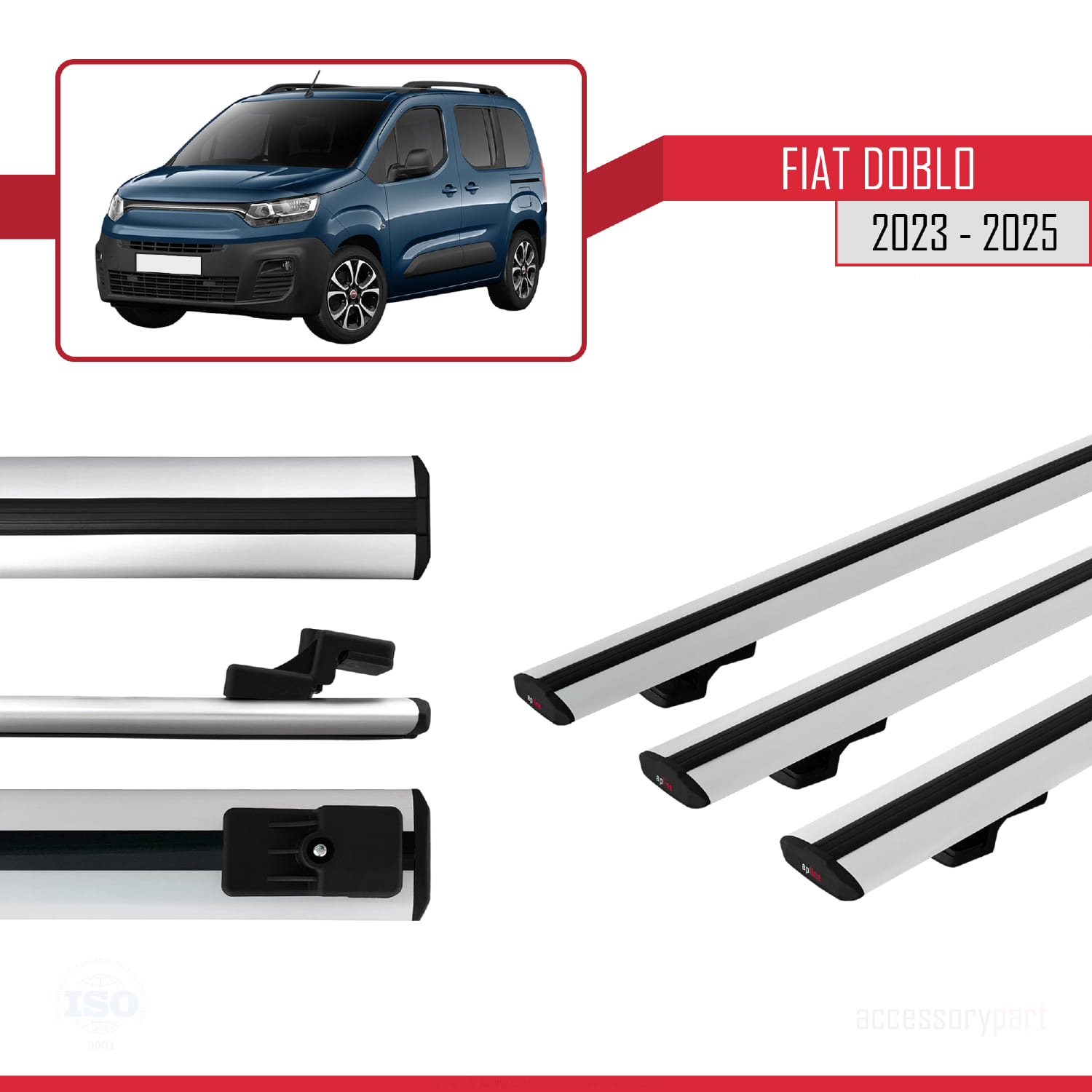 Fiat Doblo 3 2023 ve Sonrası ile Uyumlu BASIC Model Ara Atkı Tavan Barı Gri 3 Adet - Görsel 4