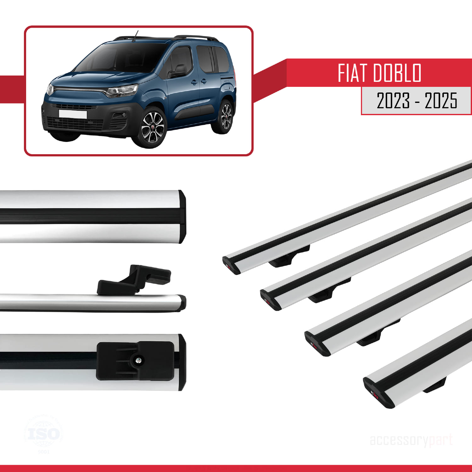 Fiat Doblo 3 2023 ve Sonrası ile Uyumlu BASIC Model Ara Atkı Tavan Barı Gri 4 Adet - Görsel 4