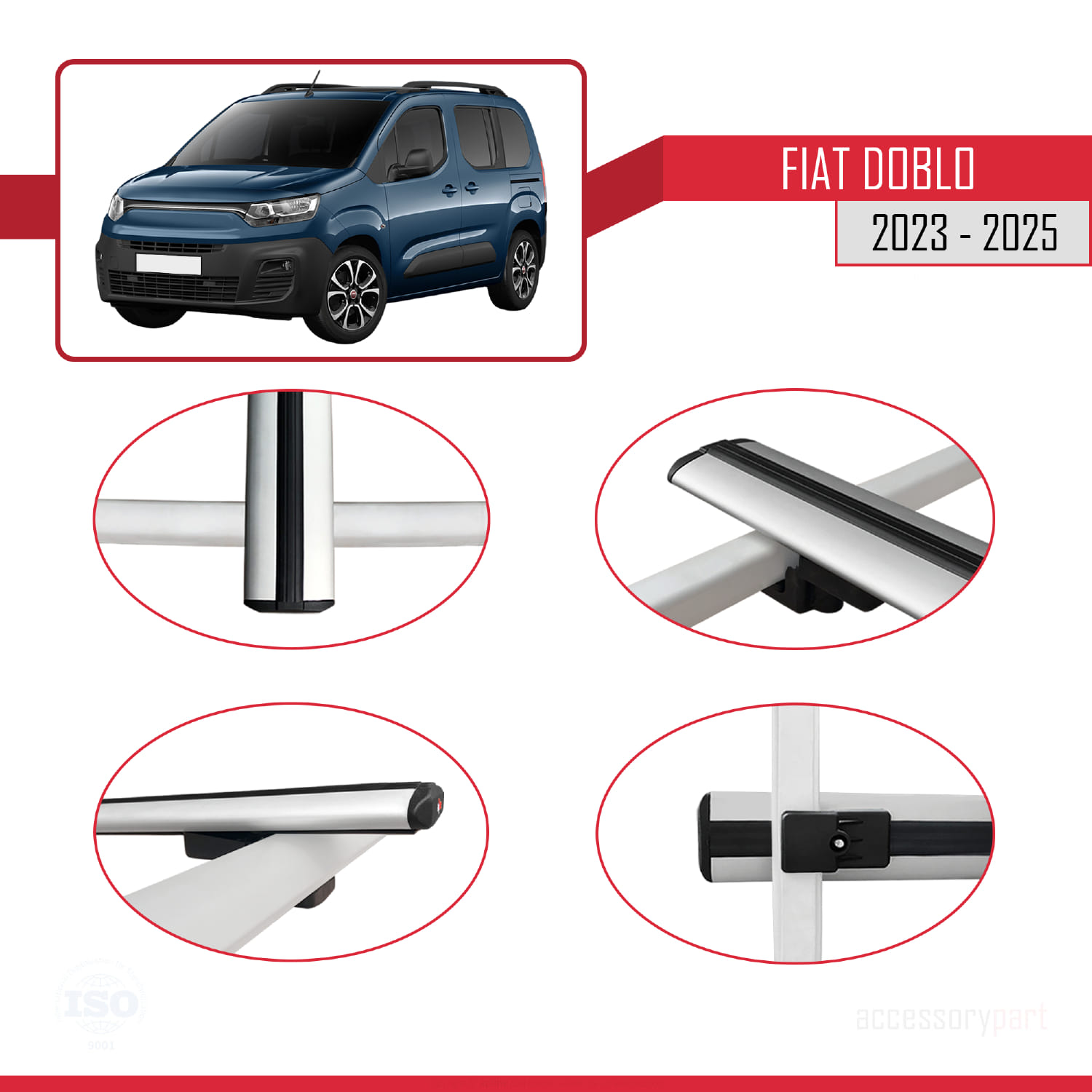 Fiat Doblo 3 2023 ve Sonrası ile Uyumlu BASIC Model Ara Atkı Tavan Barı Gri 4 Adet - Görsel 5