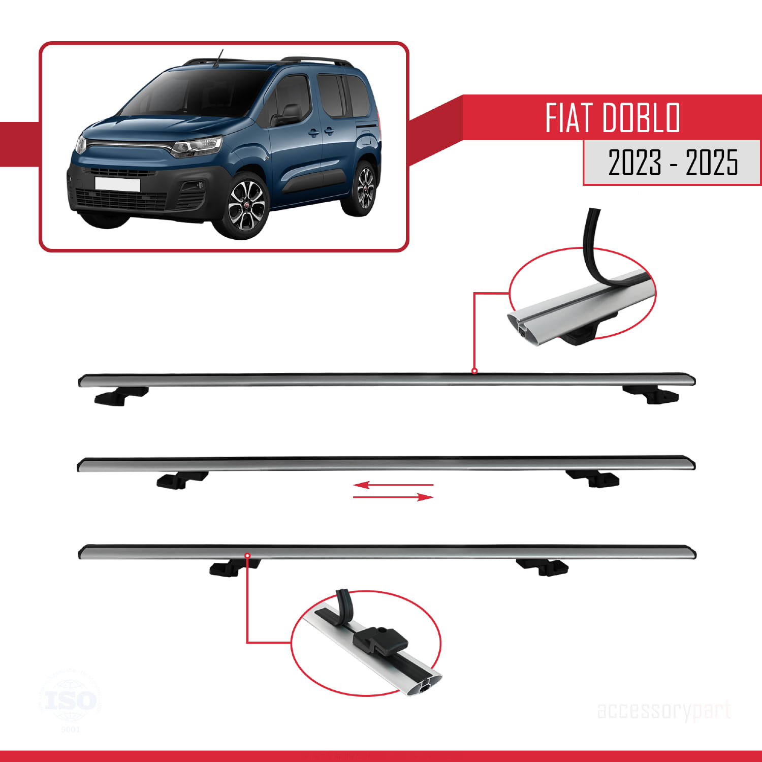 Fiat Doblo 3 2023 ve Sonrası ile Uyumlu BASIC Model Ara Atkı Tavan Barı Gri 4 Adet - Görsel 6