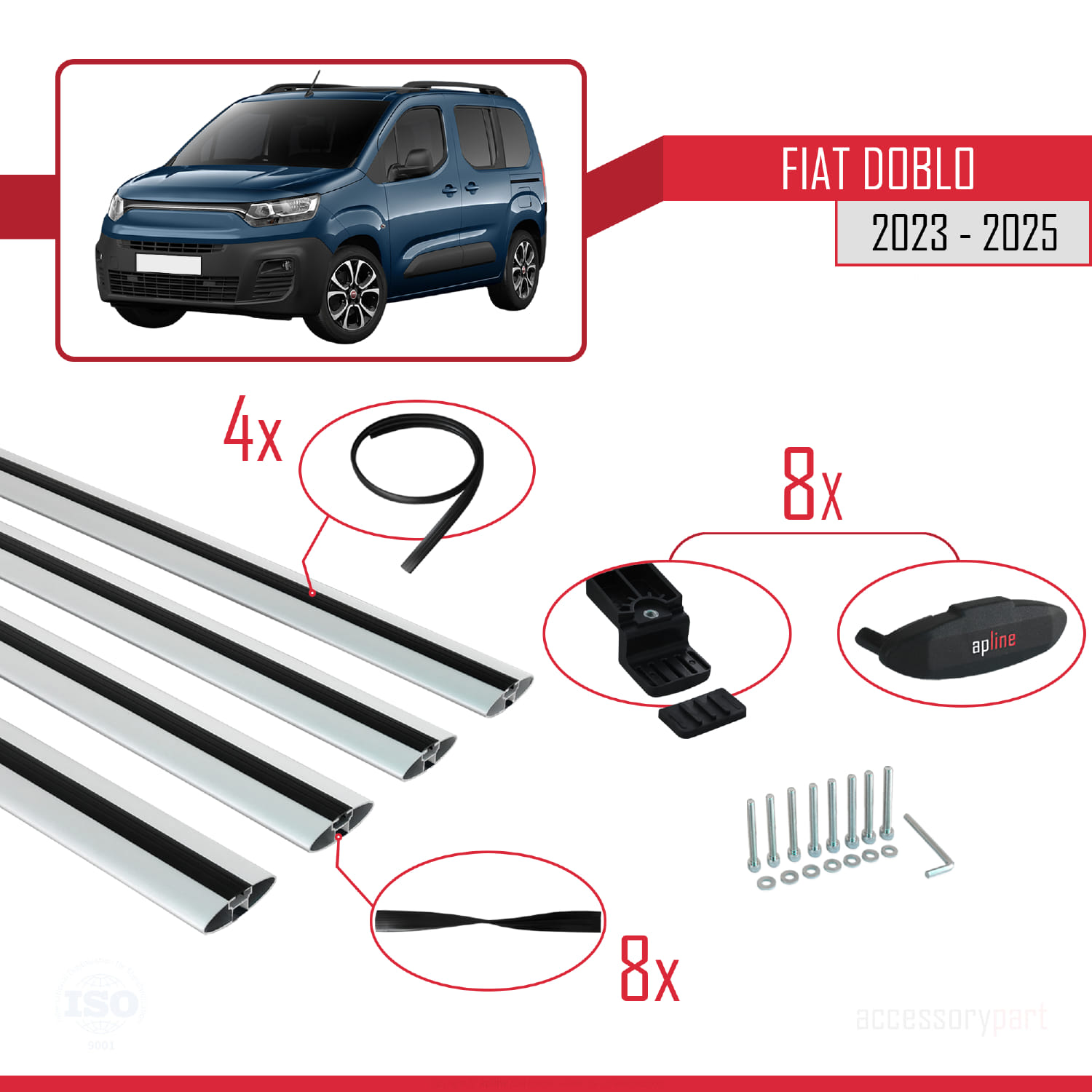 Fiat Doblo 3 2023 ve Sonrası ile Uyumlu BASIC Model Ara Atkı Tavan Barı Gri 4 Adet - Görsel 7