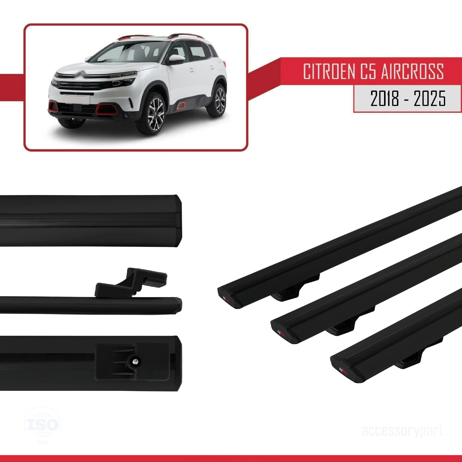 Citroen C5 Aircross 2018 ve Sonrası ile Uyumlu BASIC Model Ara Atkı Tavan Barı Siyah 3 Adet - Görsel 4