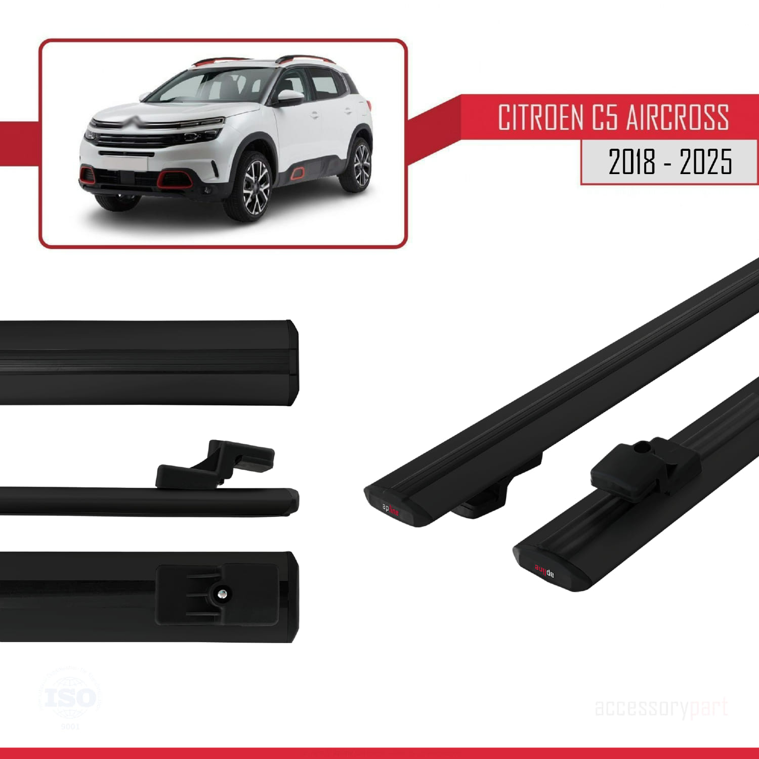 Citroen C5 Aircross 2018 ve Sonrası ile Uyumlu BASIC Model Ara Atkı Tavan Barı Siyah 2 Adet - Görsel 3