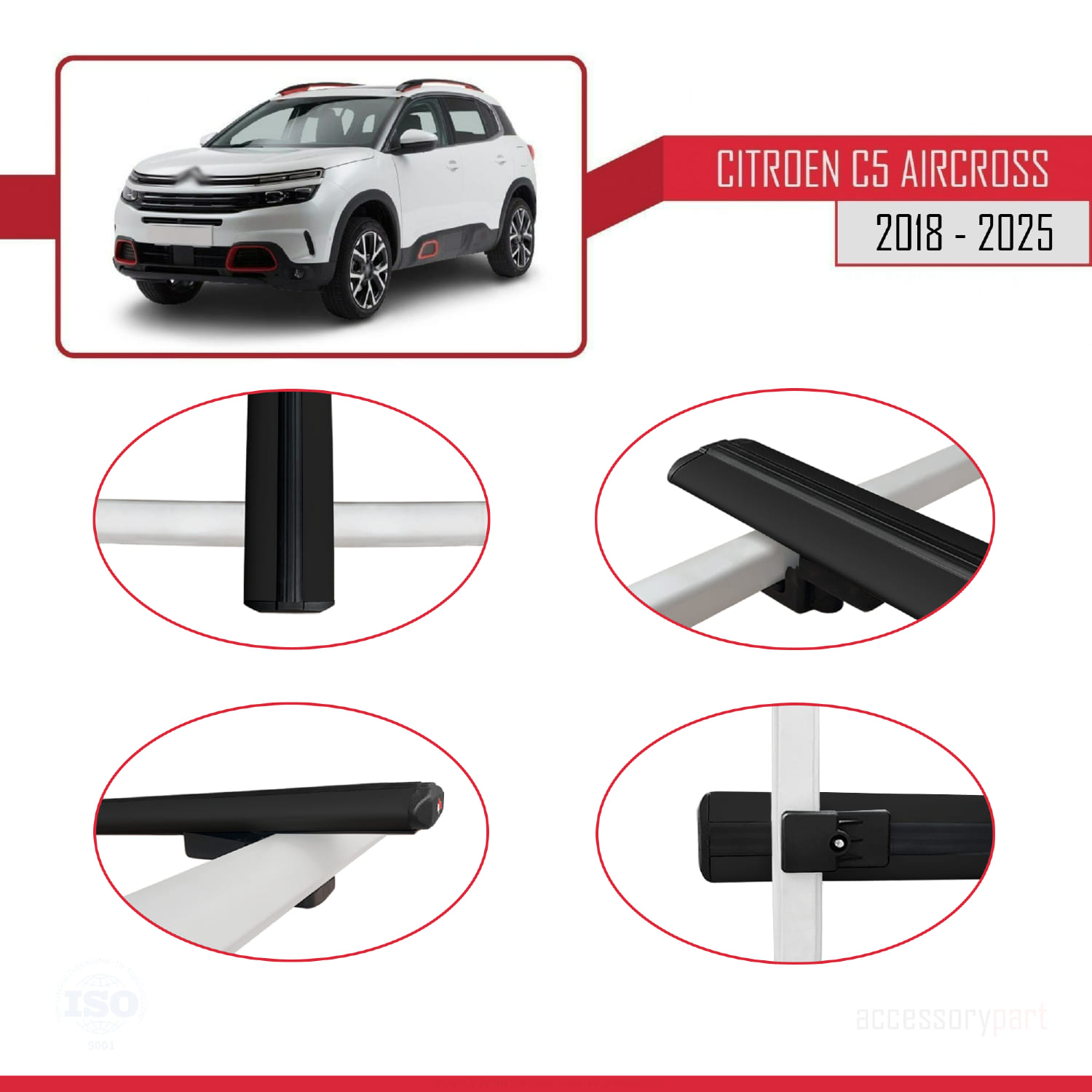 Citroen C5 Aircross 2018 ve Sonrası ile Uyumlu BASIC Model Ara Atkı Tavan Barı Siyah 2 Adet - Görsel 4