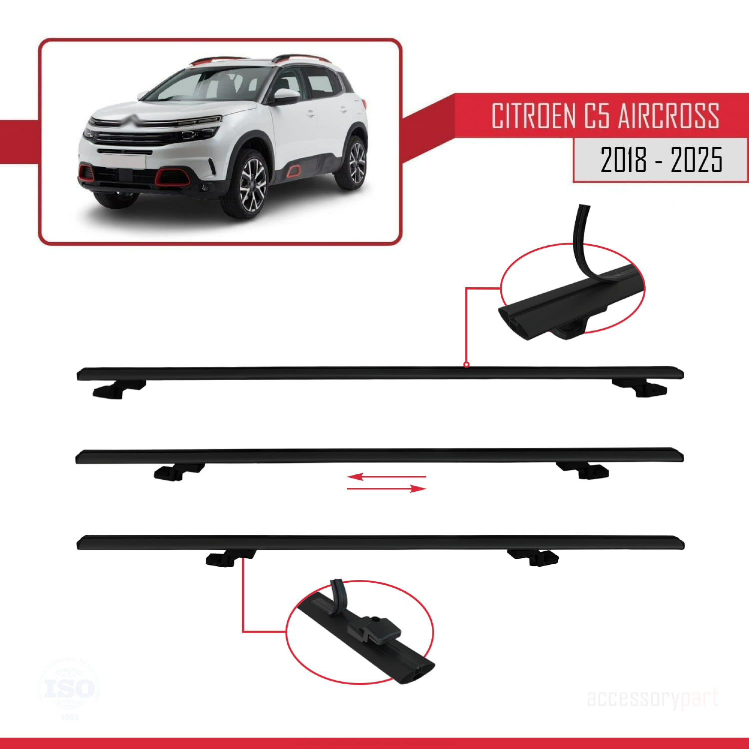 Citroen C5 Aircross 2018 ve Sonrası ile Uyumlu BASIC Model Ara Atkı Tavan Barı Siyah 2 Adet - Görsel 5