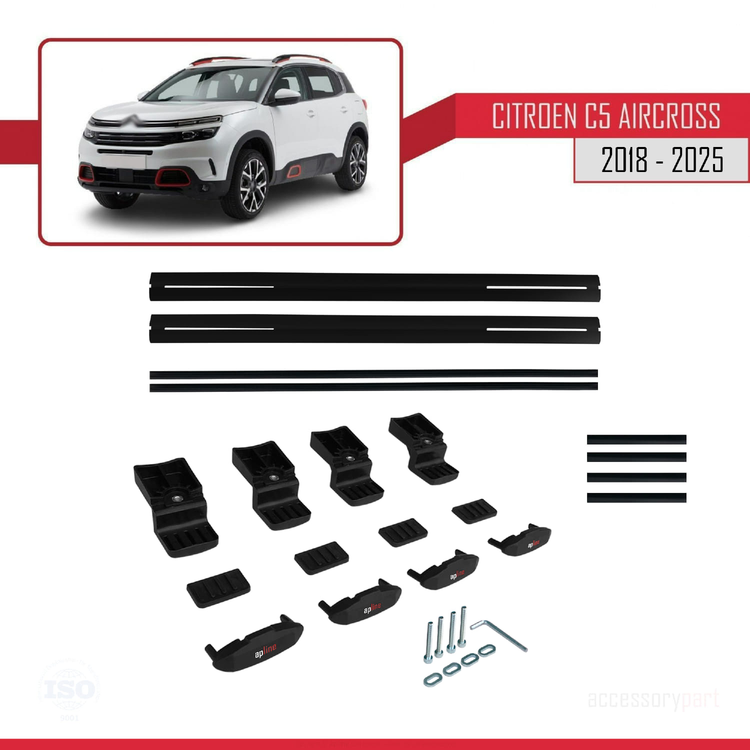 Citroen C5 Aircross 2018 ve Sonrası ile Uyumlu BASIC Model Ara Atkı Tavan Barı Siyah 2 Adet - Görsel 6