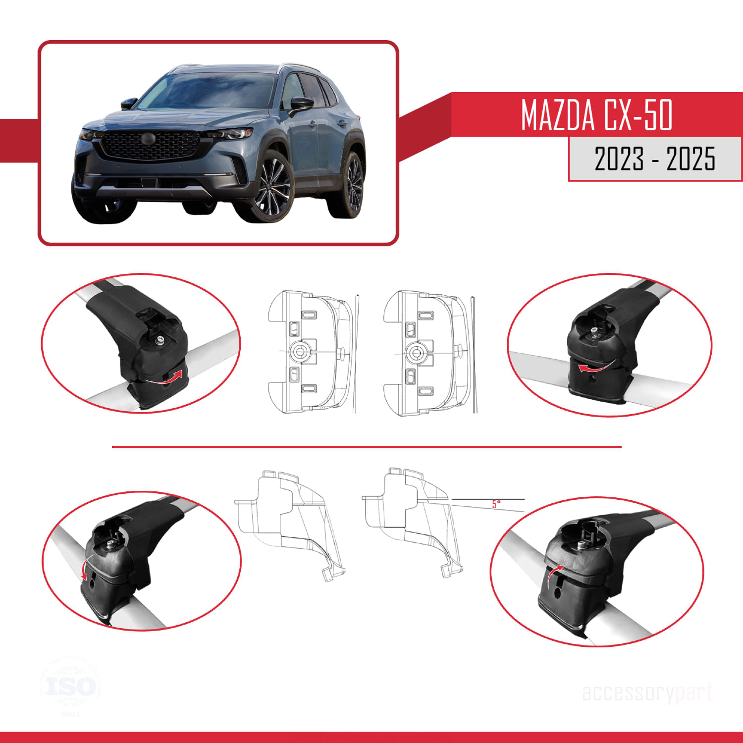 Mazda CX-50 2023-2025 Arası ile uyumlu Ara Atkı ACE-2 Ara Atkı Tavan Barı Gri 2 Adet - Görsel 4