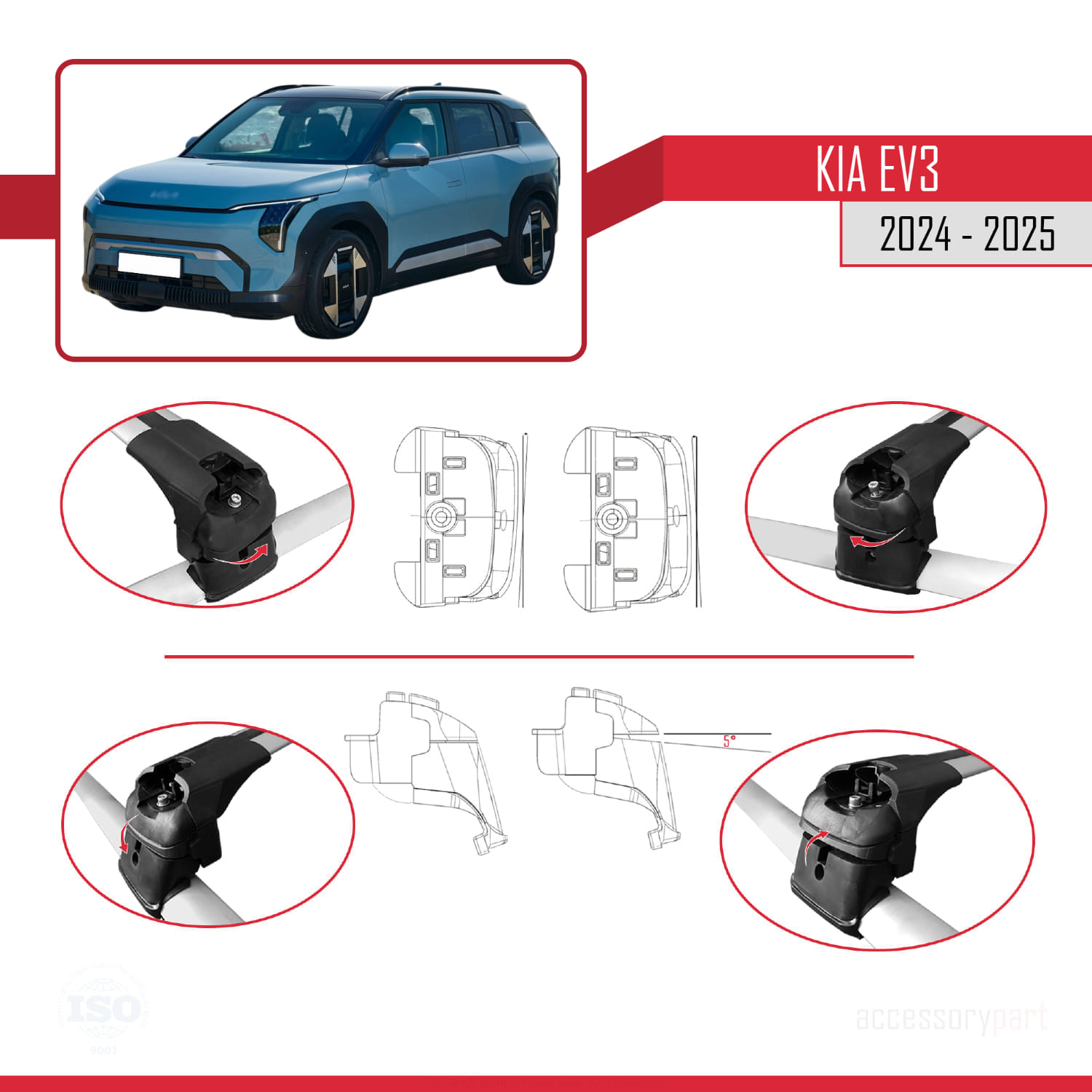 Kia EV3 2024-2025 Arası ile Uyumlu ACE-2 Ara Atkı Tavan Barı Gri 2 Adet - Görsel 4