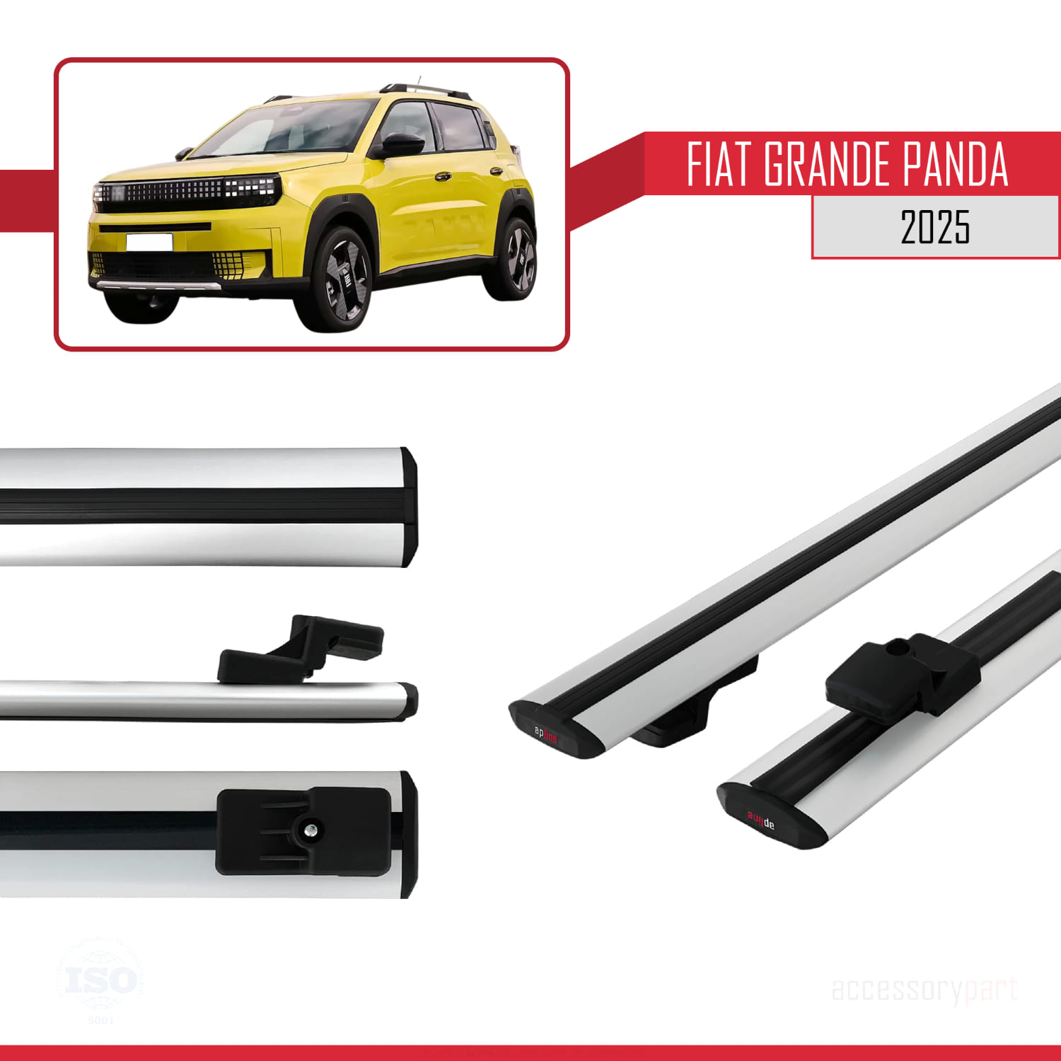 Fiat Grande Panda 2025-2025 Arası ile Uyumlu BASIC Model Universal Ara Atkı Tavan Barı Gri 2 Adet - Görsel 3