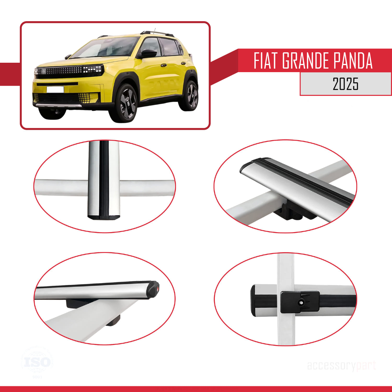 Fiat Grande Panda 2025-2025 Arası ile Uyumlu BASIC Model Universal Ara Atkı Tavan Barı Gri 2 Adet - Görsel 4