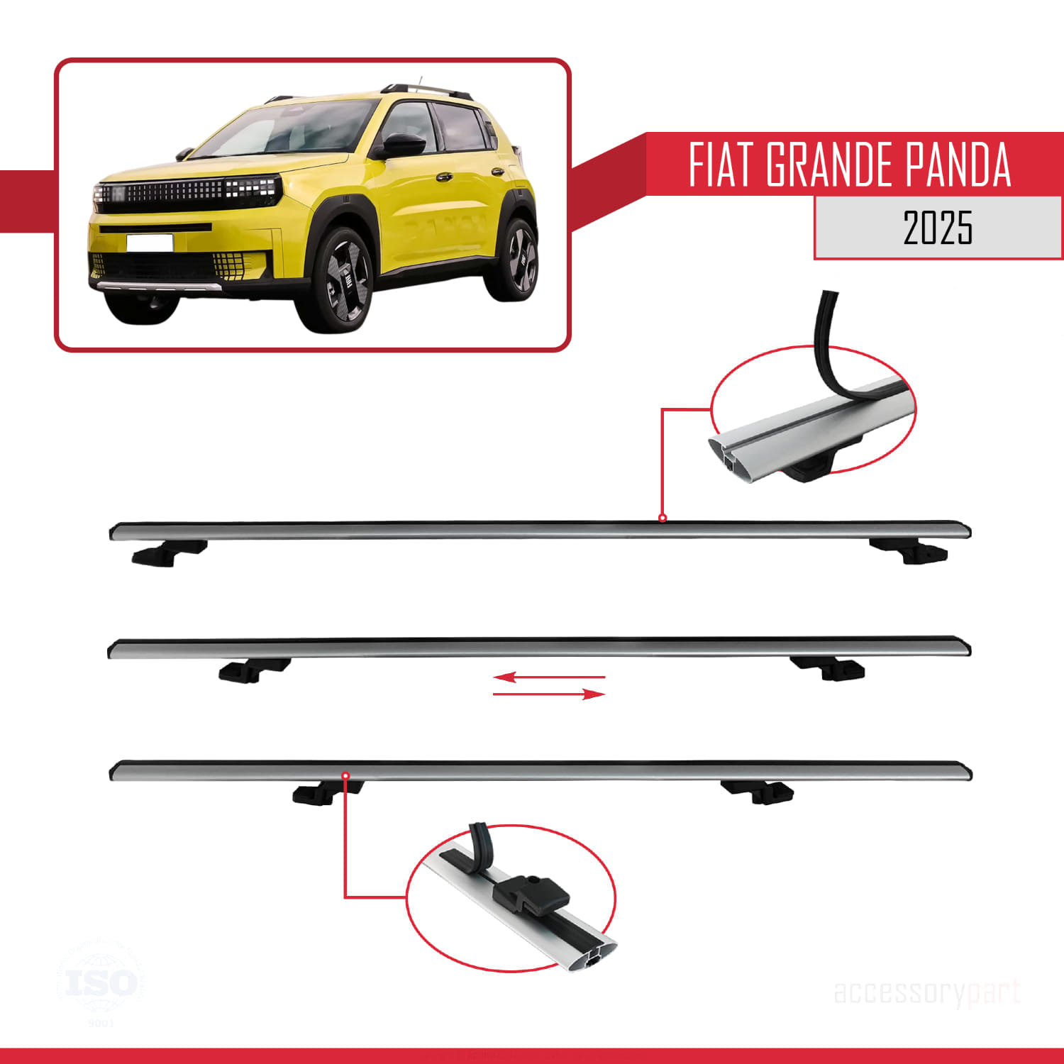 Fiat Grande Panda 2025-2025 Arası ile Uyumlu BASIC Model Universal Ara Atkı Tavan Barı Gri 2 Adet - Görsel 5