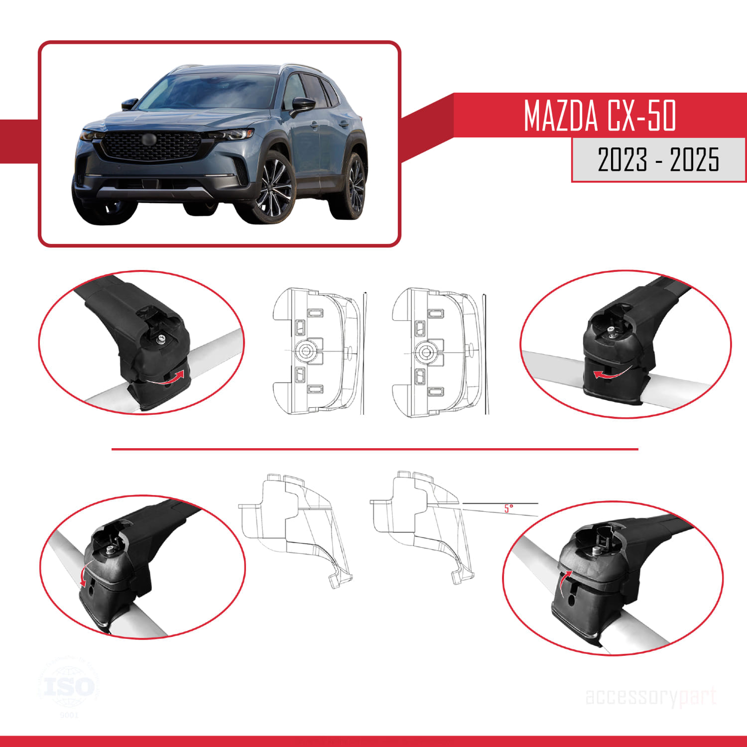 Mazda CX-50 2023-2025 Arası ile uyumlu Ara Atkı ACE-2 Ara Atkı Tavan Barı Siyah 2 Adet - Görsel 4