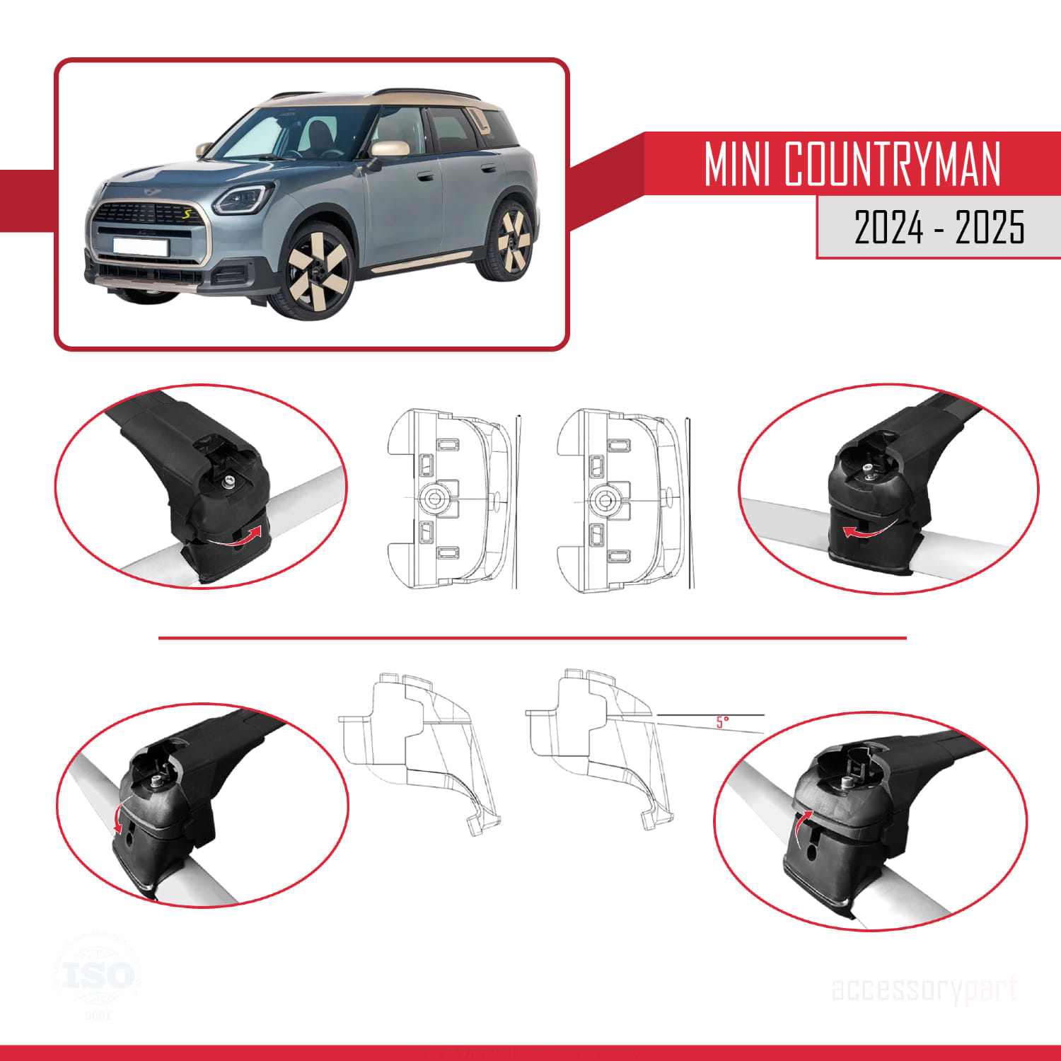 Mini Countryman 2024-2025 Arası ile Uyumlu ACE-2 Ara Atkı Tavan Barı Siyah 2 Adet - Görsel 4
