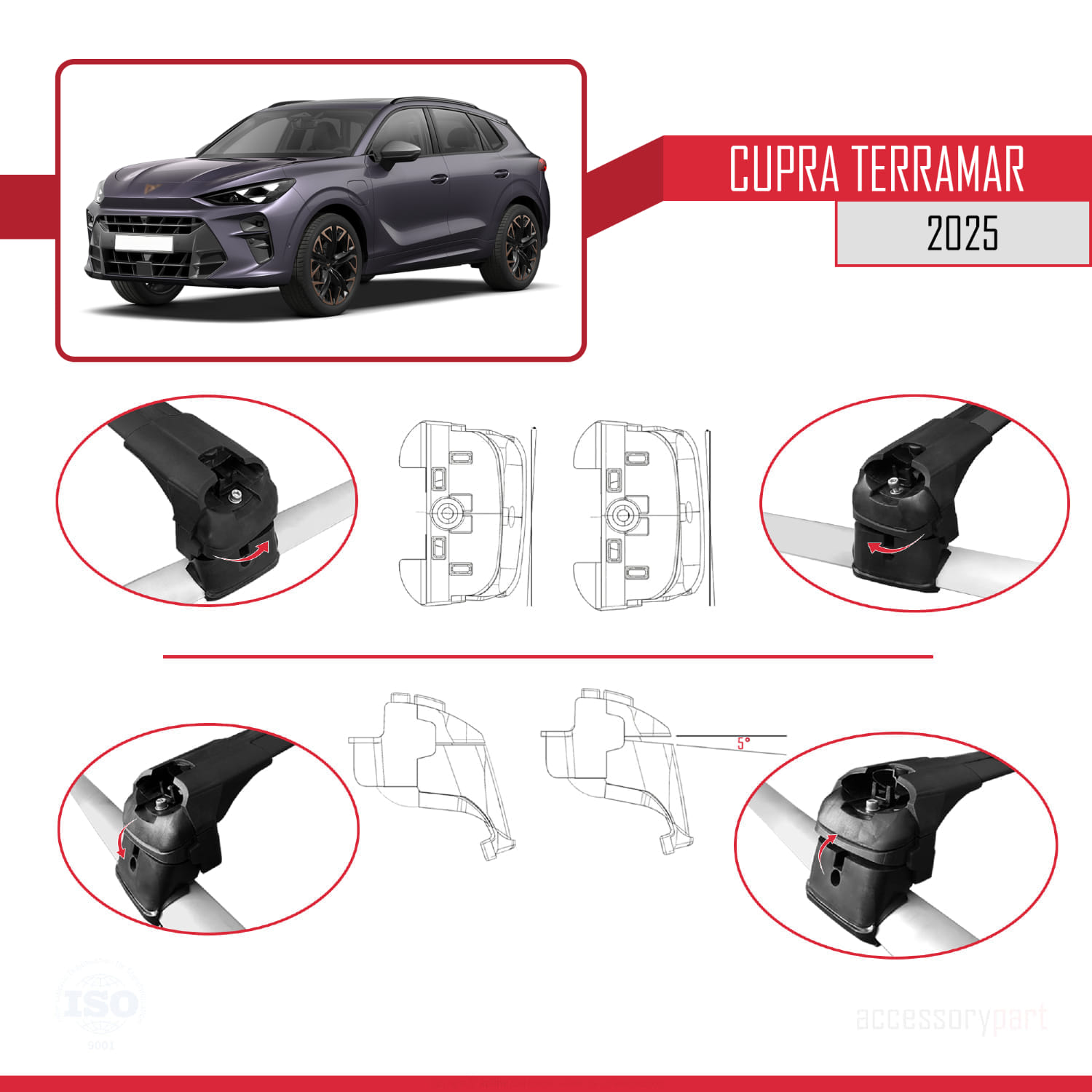 Cupra Terramar 2025 ve Sonrası ile Uyumlu ACE-2 Ara Atkı Tavan Barı Siyah 2 Adet - Görsel 4