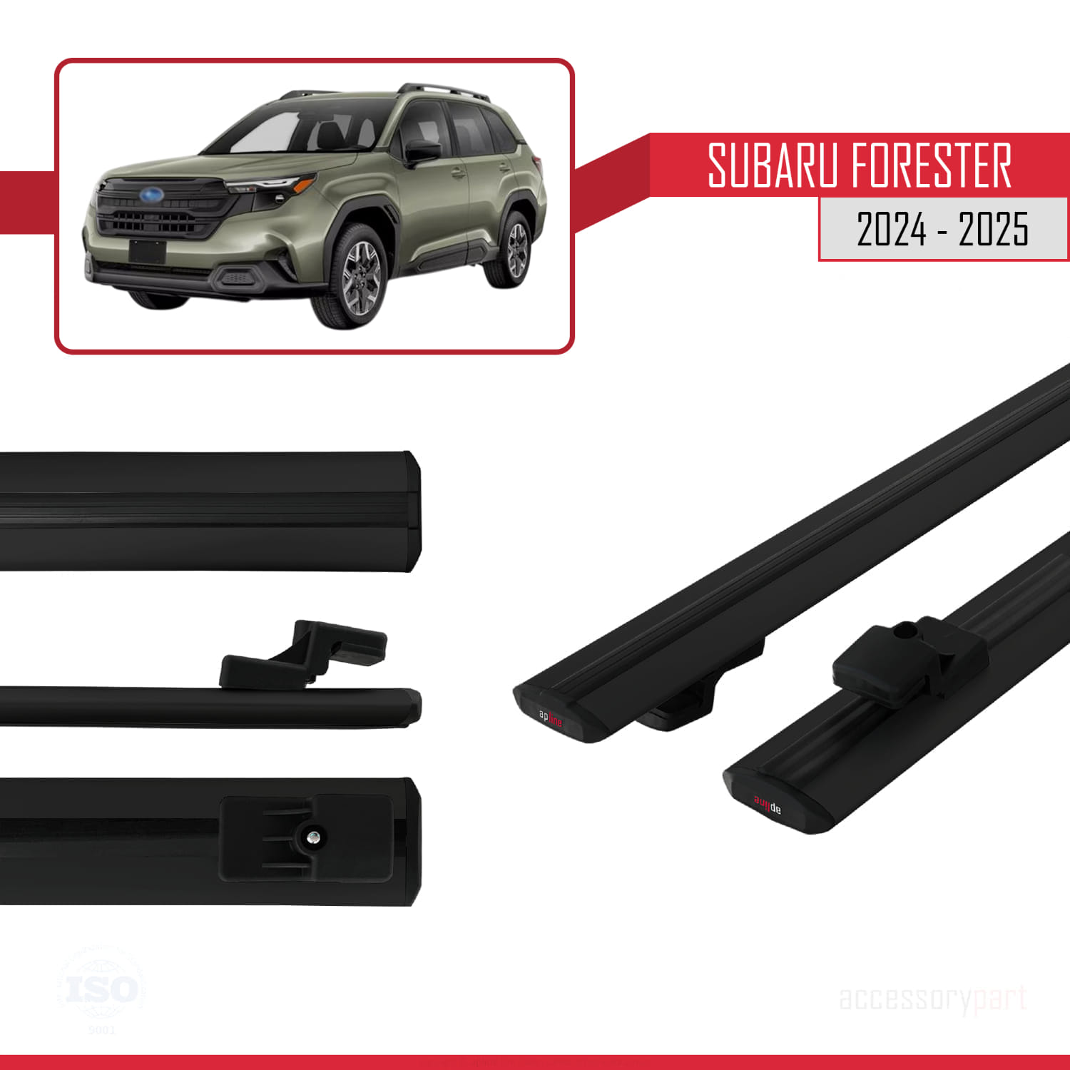 Subaru Forester (AYRIK) 2024-2025 Arası ile Uyumlu BASIC Model Universal Ara Atkı Tavan Barı Siyah 2 Adet - Görsel 3
