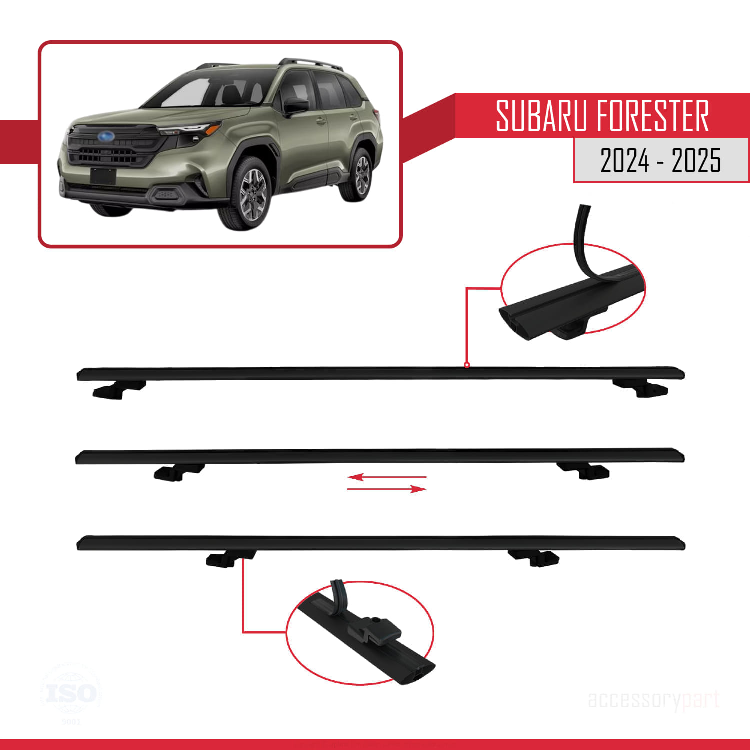 Subaru Forester (AYRIK) 2024-2025 Arası ile Uyumlu BASIC Model Universal Ara Atkı Tavan Barı Siyah 2 Adet - Görsel 5