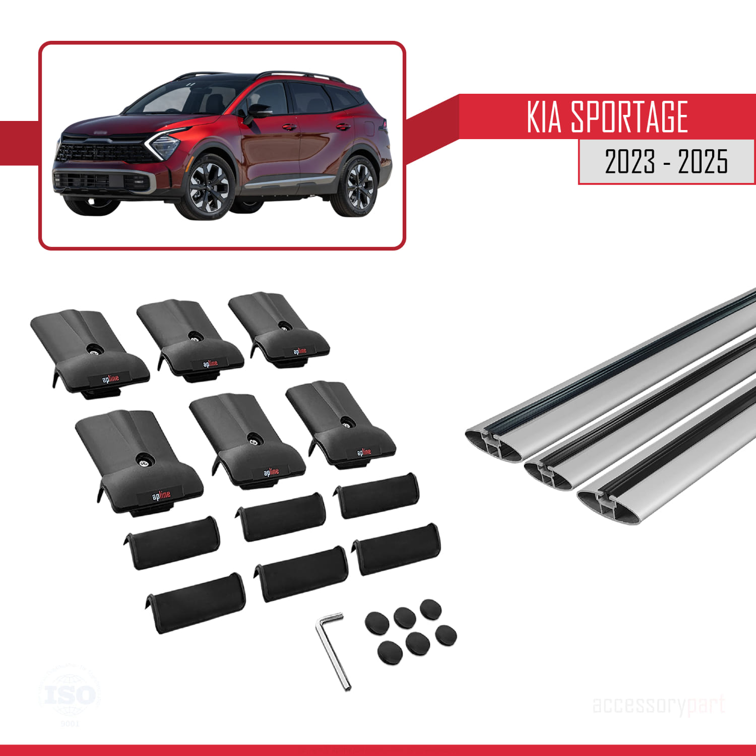 Kia Sportage 2023-2025 Arası ile Uyumlu FLY Model Ara Atkı Tavan Barı Gri 3 Adet - Görsel 5
