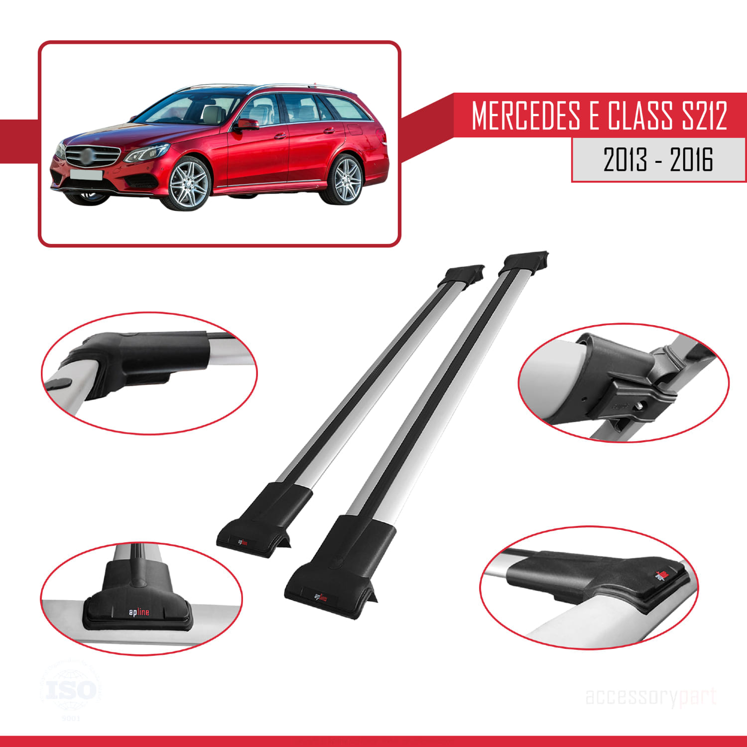 Mercedes E Class S212 2013-2016 Arası ile Uyumlu FLY Model Ara Atkı Tavan Barı Gri 2 Adet - Görsel 3