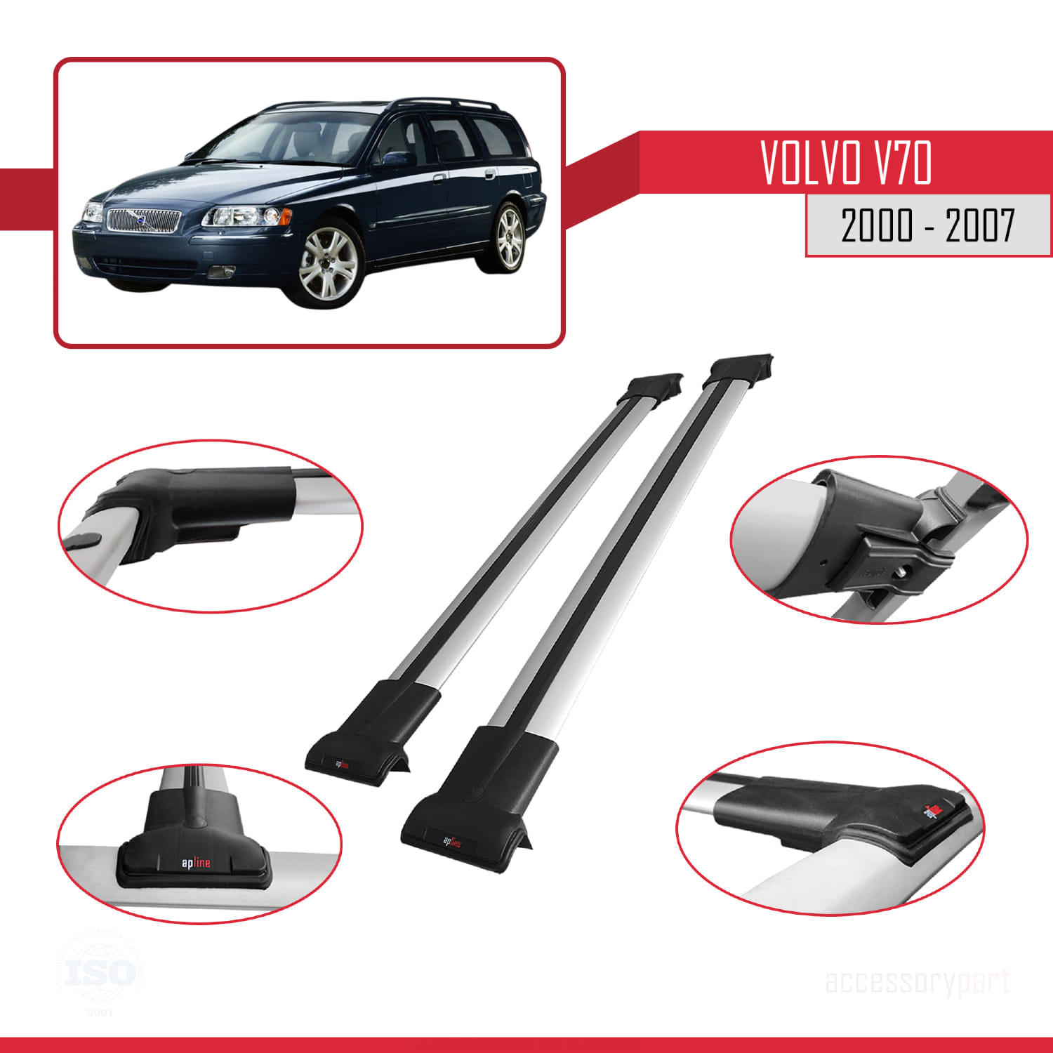Volvo V70 2000-2007 Arası ile Uyumlu FLY Model Ara Atkı Tavan Barı Gri 2 Adet - Görsel 3