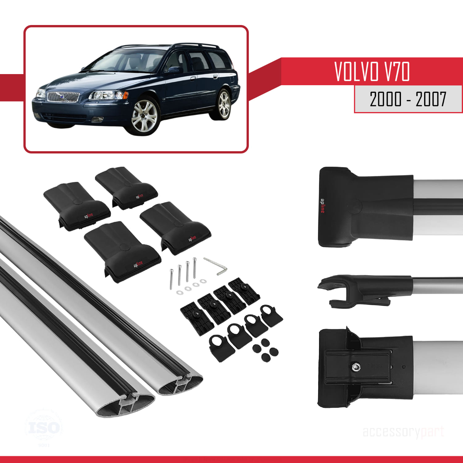 Volvo V70 2000-2007 Arası ile Uyumlu FLY Model Ara Atkı Tavan Barı Gri 2 Adet - Görsel 5