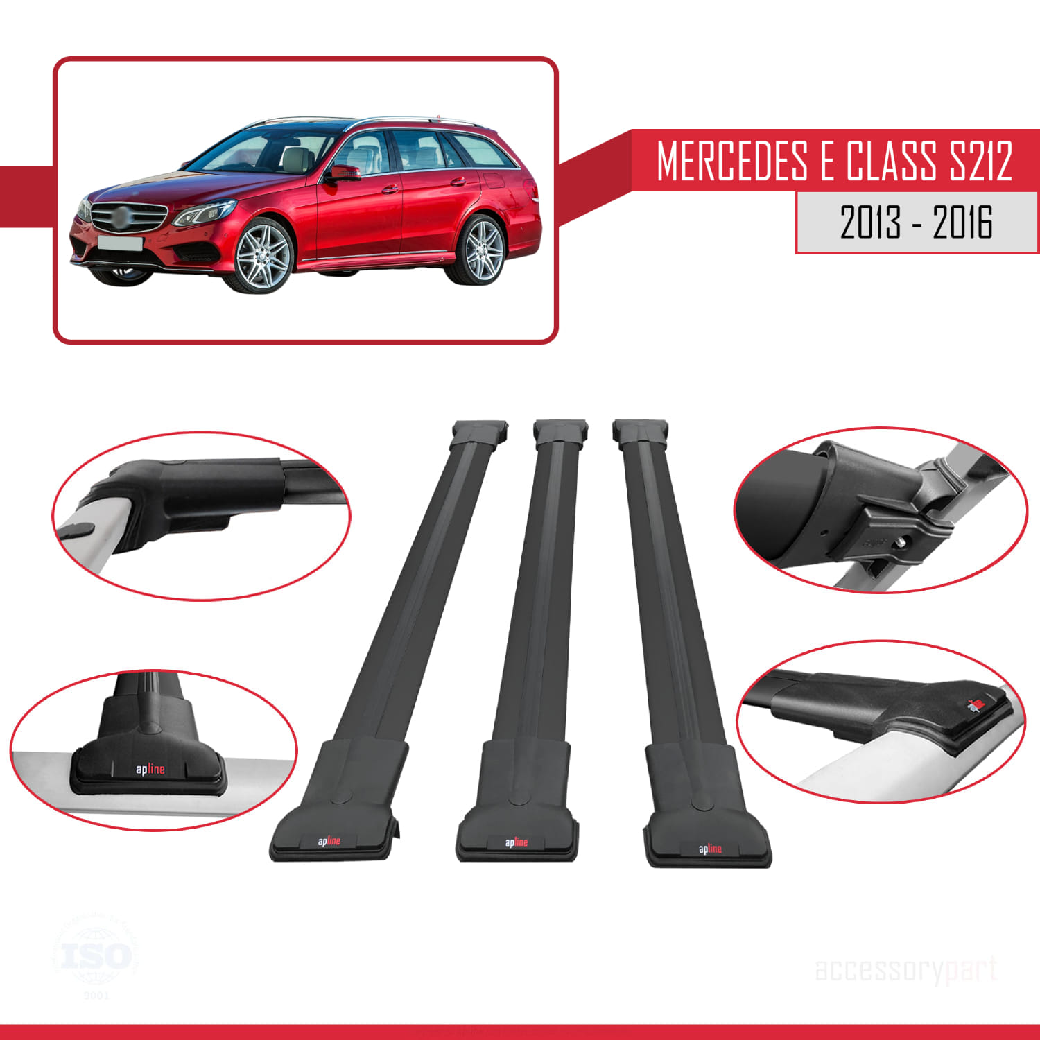 Mercedes E Class S212 2013-2016 Arası ile Uyumlu FLY Model Ara Atkı Tavan Barı Siyah 3 Adet - Görsel 4