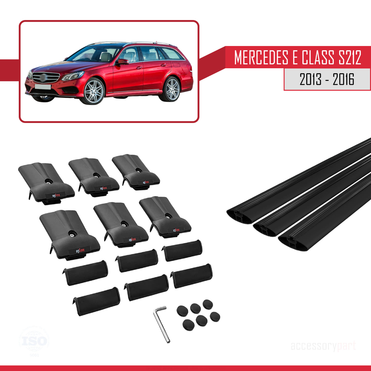 Mercedes E Class S212 2013-2016 Arası ile Uyumlu FLY Model Ara Atkı Tavan Barı Siyah 3 Adet - Görsel 5