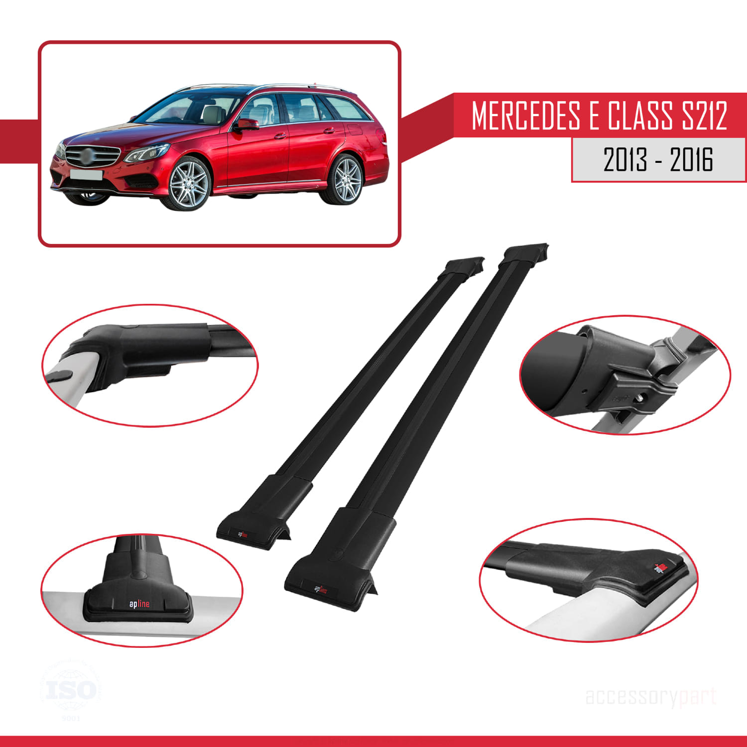 Mercedes E Class S212 2013-2016 Arası ile Uyumlu FLY Model Ara Atkı Tavan Barı Siyah 2 Adet - Görsel 3