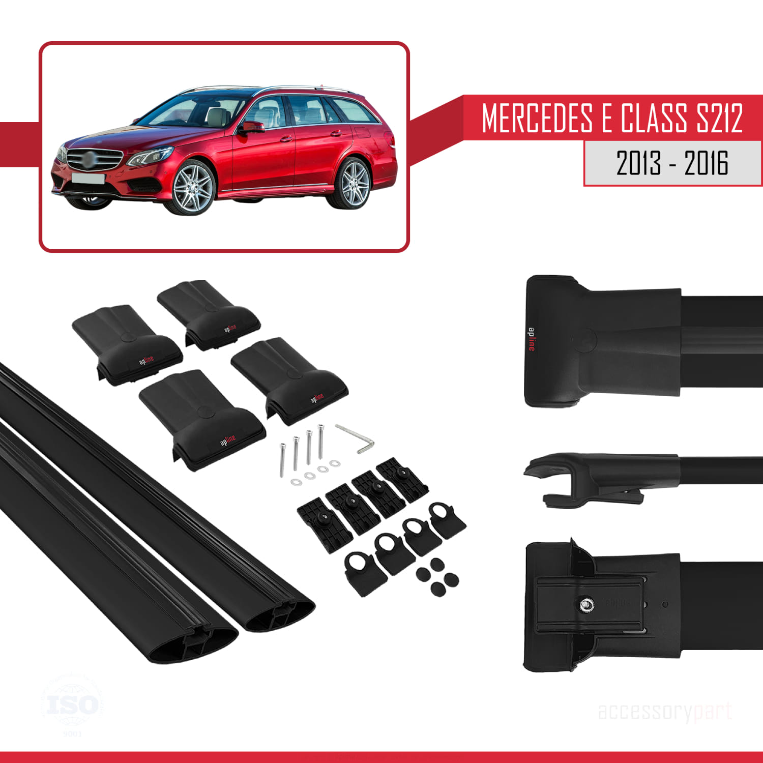 Mercedes E Class S212 2013-2016 Arası ile Uyumlu FLY Model Ara Atkı Tavan Barı Siyah 2 Adet - Görsel 5