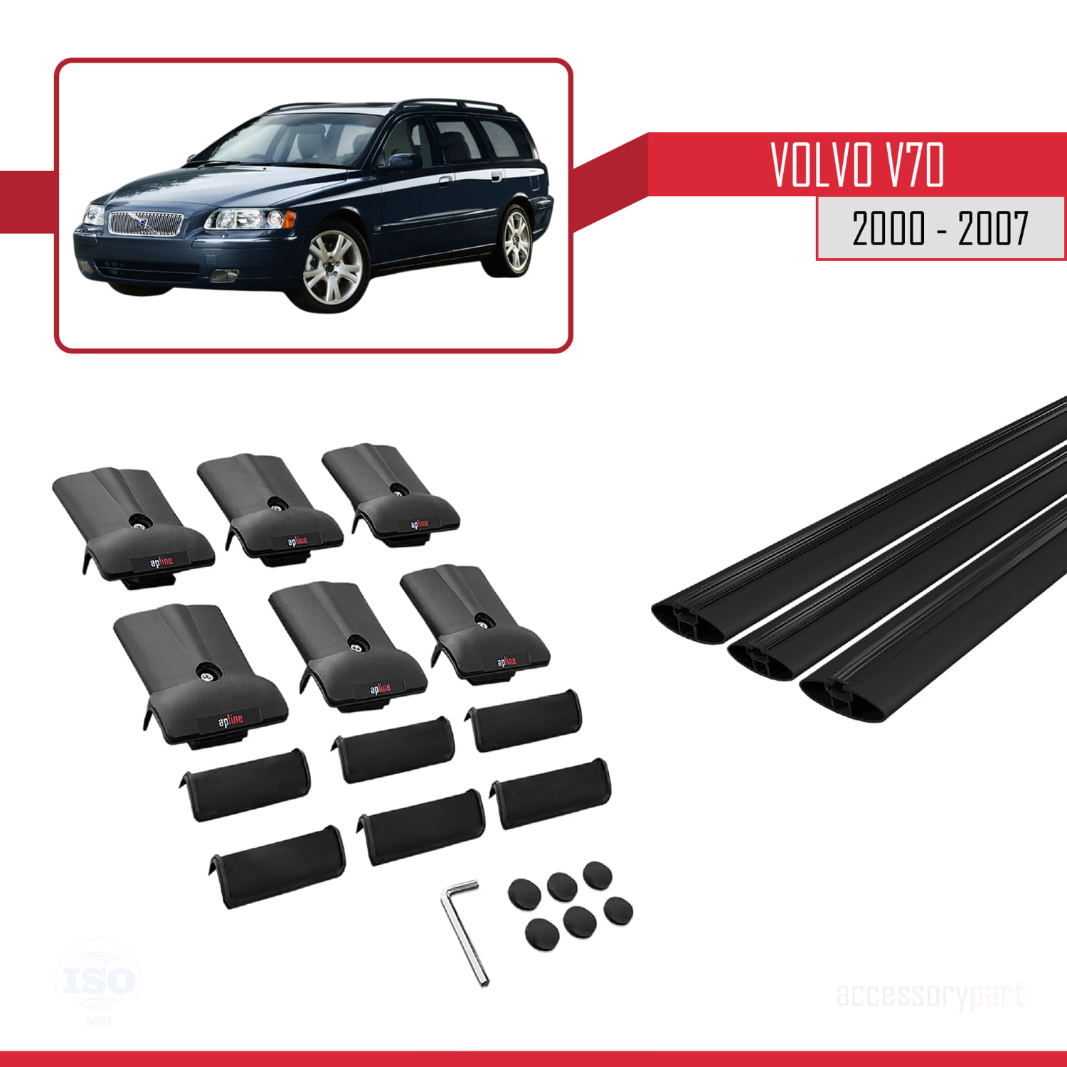 Volvo V70 2000-2007 Arası ile Uyumlu FLY Model Ara Atkı Tavan Barı Siyah 3 Adet - Görsel 5
