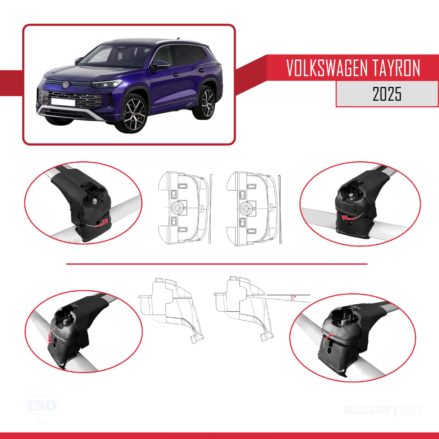 Volkswagen Tayron 2025 ve Sonrası ile Uyumlu ACE-2 Ara Atkı Tavan Barı Gri 2 Adet - Görsel 4