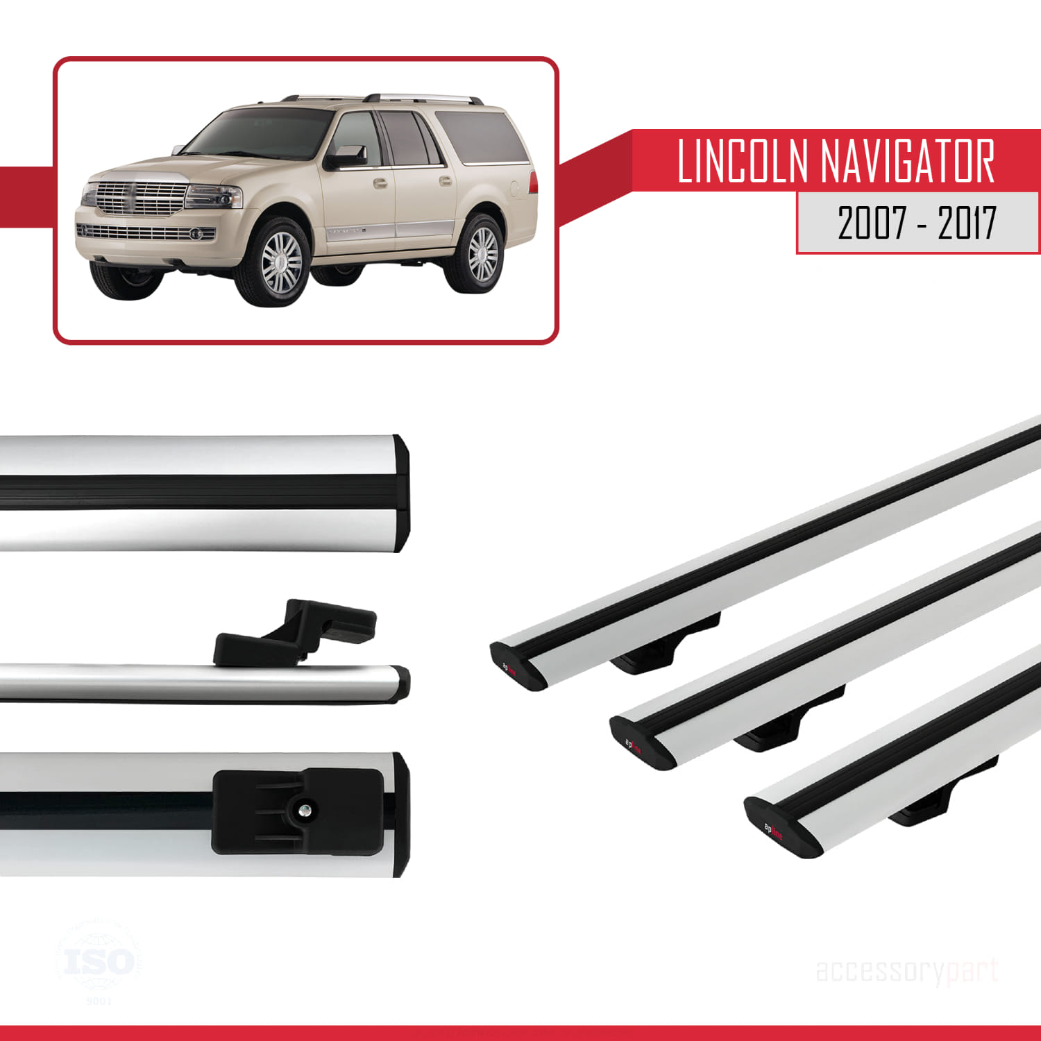 Lincoln Navigator 2007-2017 Arası ile Uyumlu BASIC Model Ara Atkı Tavan Barı Gri 3 Adet - Görsel 3