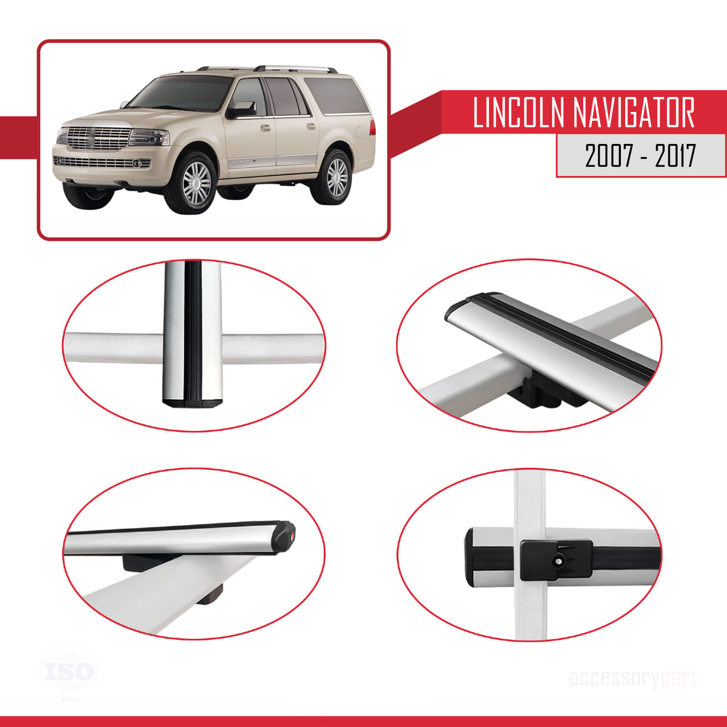 Lincoln Navigator 2007-2017 Arası ile Uyumlu BASIC Model Ara Atkı Tavan Barı Gri 3 Adet - Görsel 4