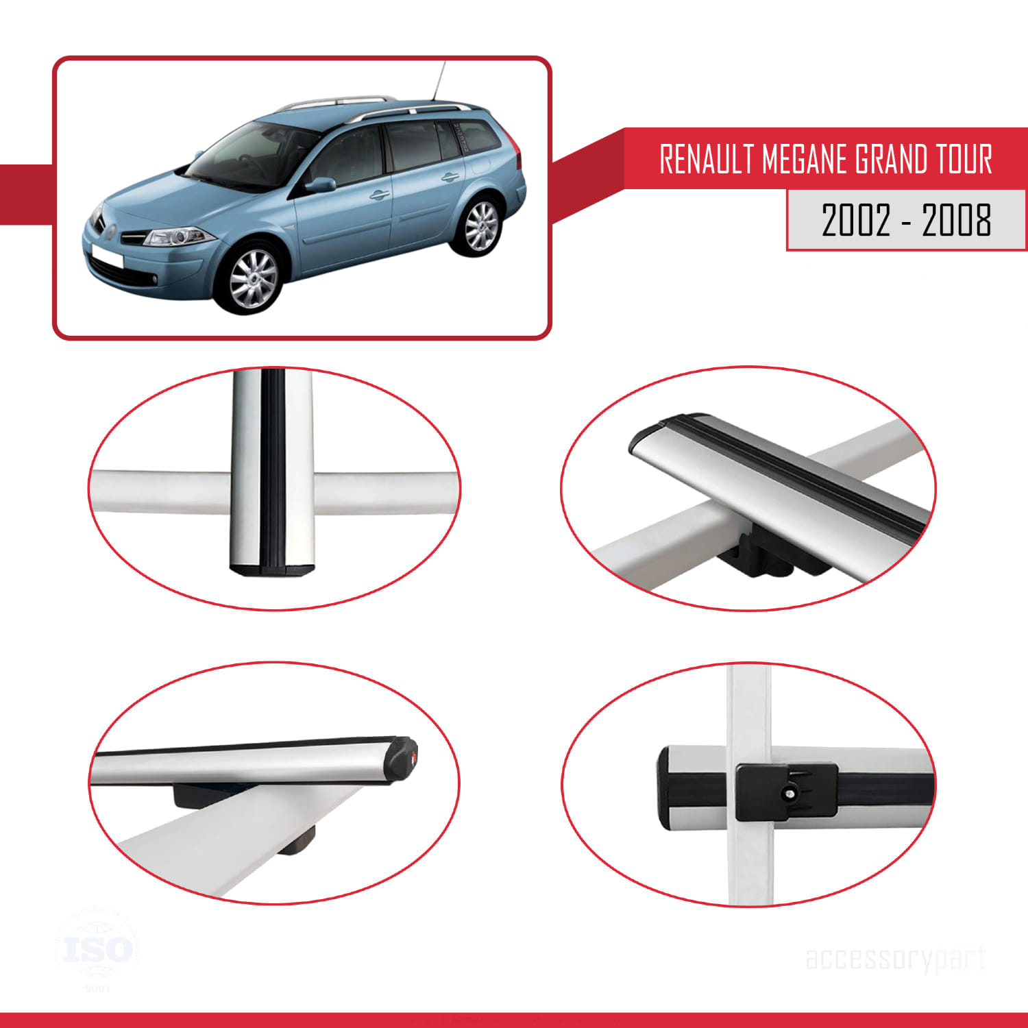 Renault Megane Grand Tour 2002-2008 Arası ile Uyumlu BASIC Model Ara Atkı Tavan Barı Gri 2 Adet - Görsel 4