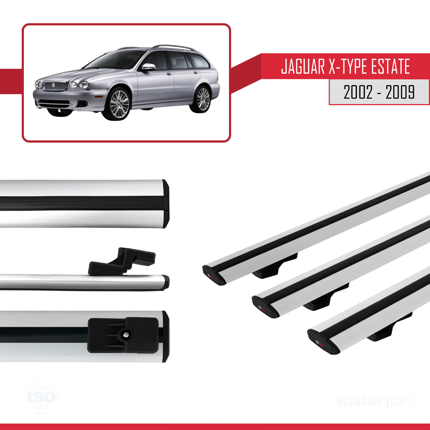 Jaguar X-Type Estate 2002-2009 Arası ile Uyumlu BASIC Model Ara Atkı Tavan Barı Gri 3 Adet - Görsel 3