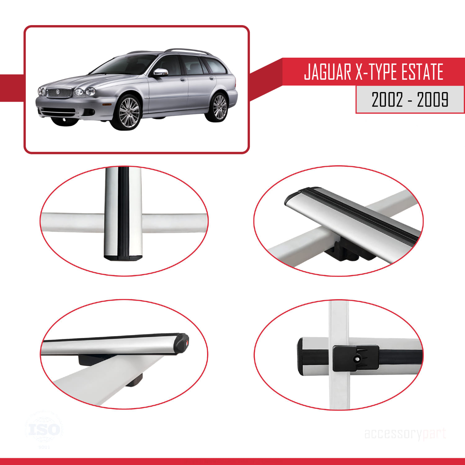Jaguar X-Type Estate 2002-2009 Arası ile Uyumlu BASIC Model Ara Atkı Tavan Barı Gri 3 Adet - Görsel 4