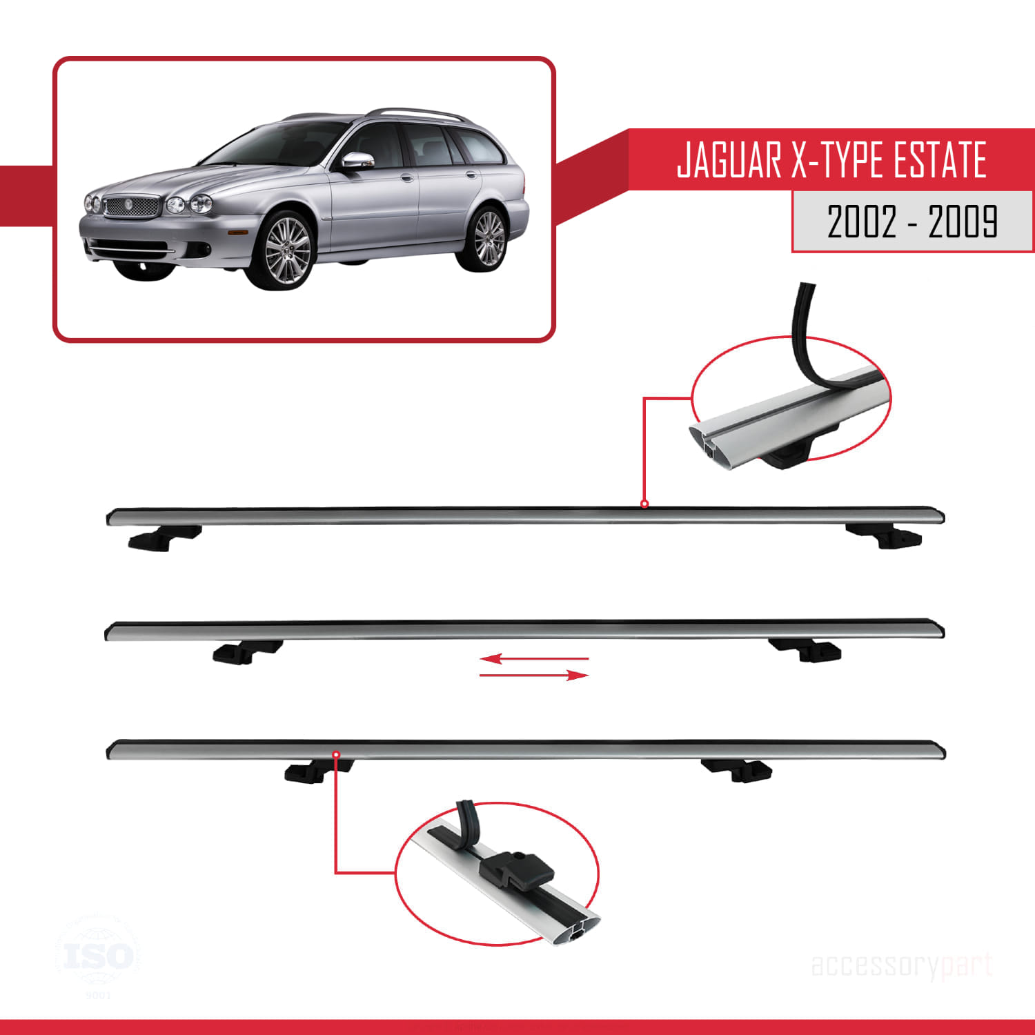 Jaguar X-Type Estate 2002-2009 Arası ile Uyumlu BASIC Model Ara Atkı Tavan Barı Gri 3 Adet - Görsel 5