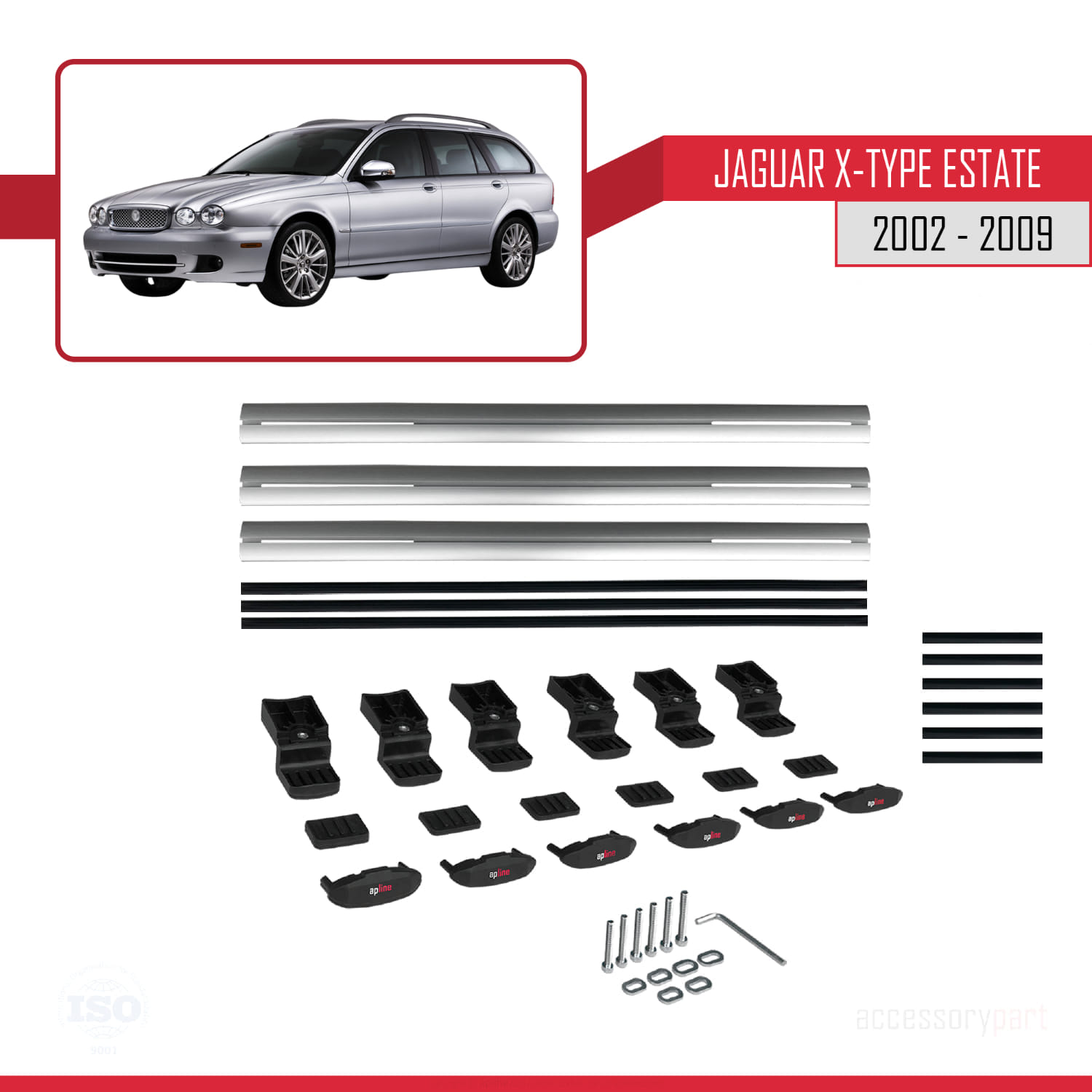 Jaguar X-Type Estate 2002-2009 Arası ile Uyumlu BASIC Model Ara Atkı Tavan Barı Gri 3 Adet - Görsel 6