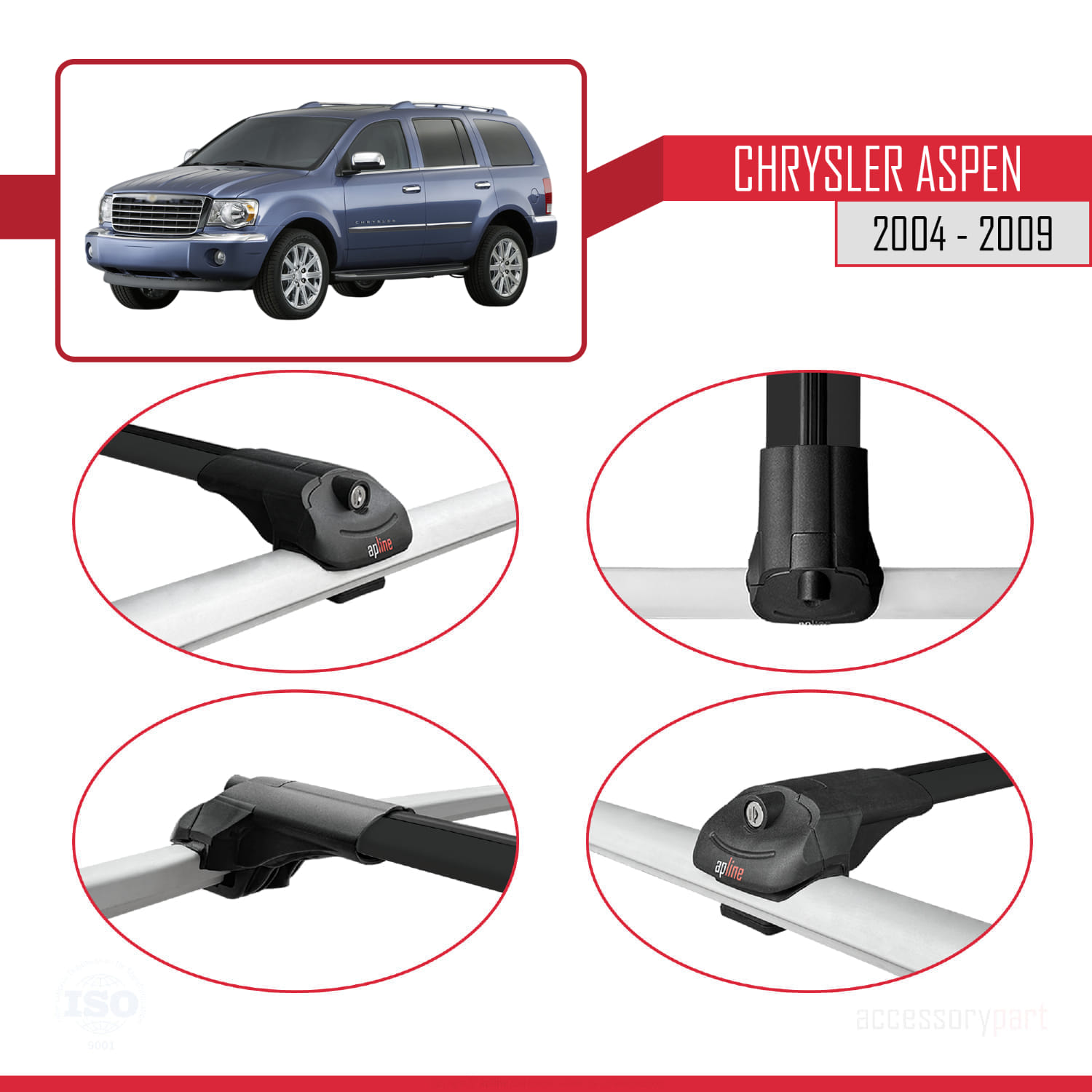 Chrysler Aspen 2004-2009 Arası ile Uyumlu ACE-1 Ara Atkı Tavan Barı Siyah 2 Adet - Görsel 4
