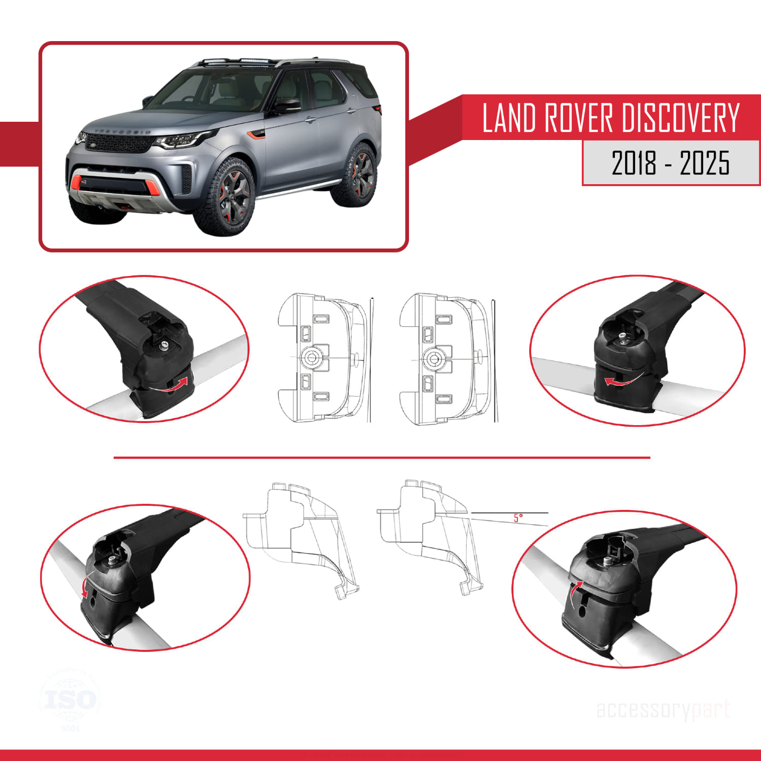 Land Rover Discovery 2018-2025 Arası ile Uyumlu ACE-2 Ara Atkı Tavan Barı Siyah 2 Adet - Görsel 4