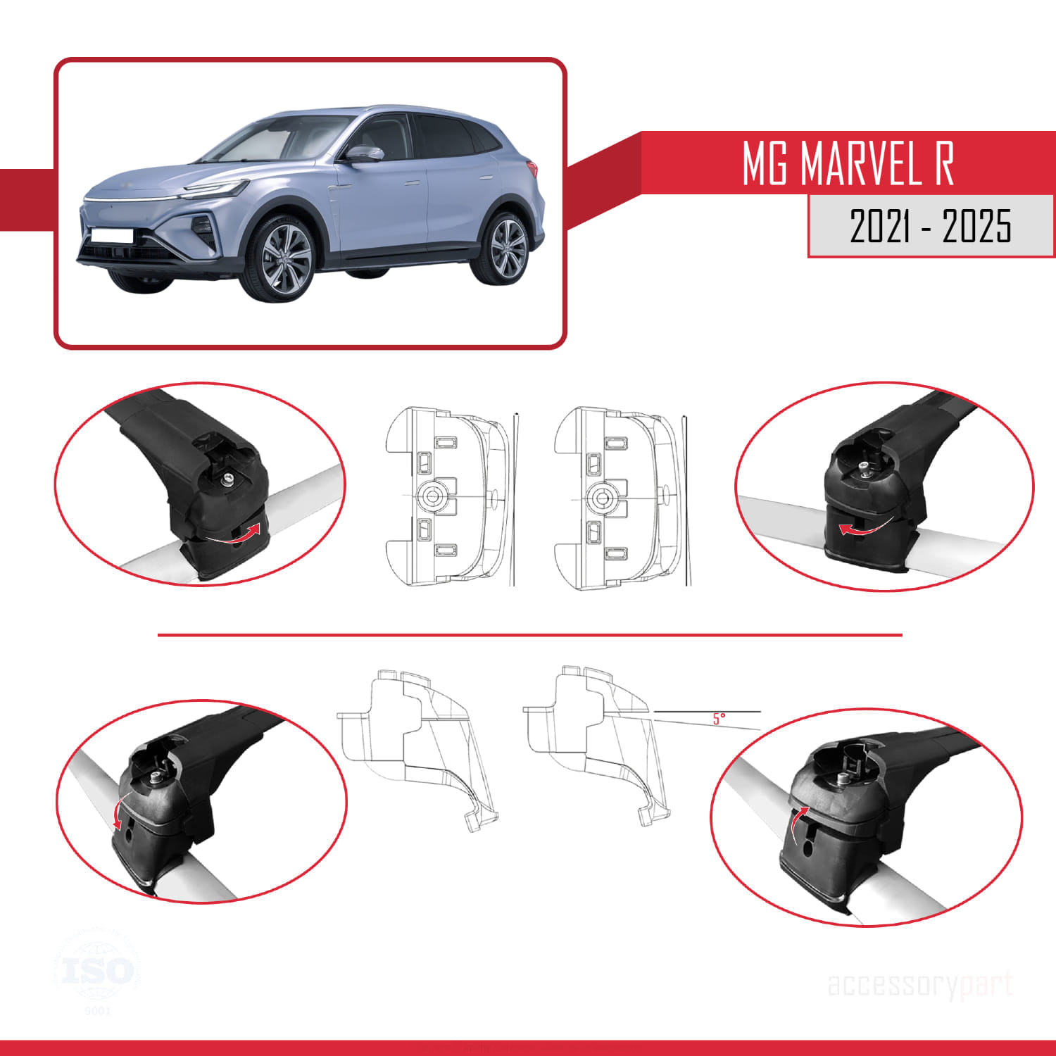 MG Marvel R 2021-2025 Arası ile Uyumlu ACE-2 Ara Atkı Tavan Barı Siyah 2 Adet - Görsel 4