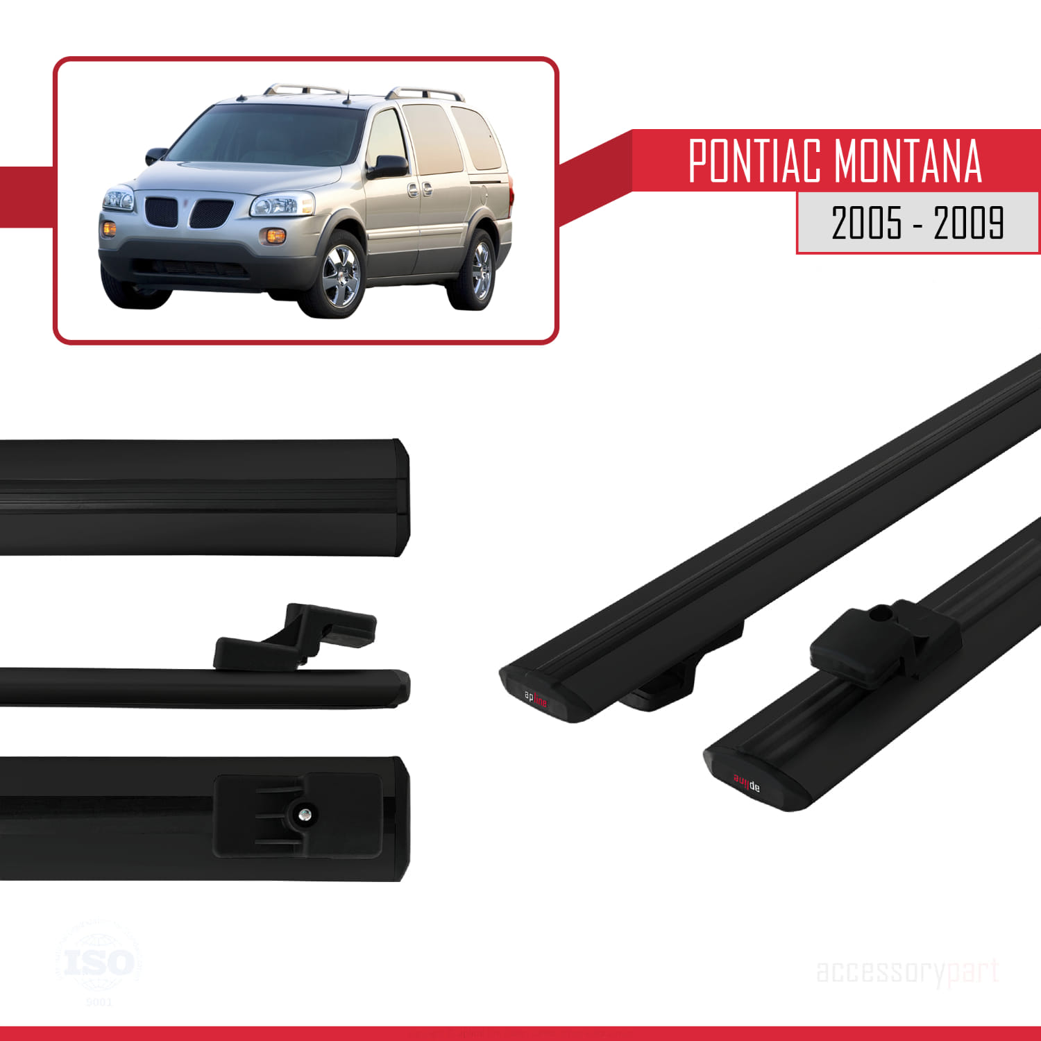 Pontiac Montana 2005-2009 Arası ile Uyumlu BASIC Model Ara Atkı Tavan Barı Siyah 2 Adet - Görsel 3