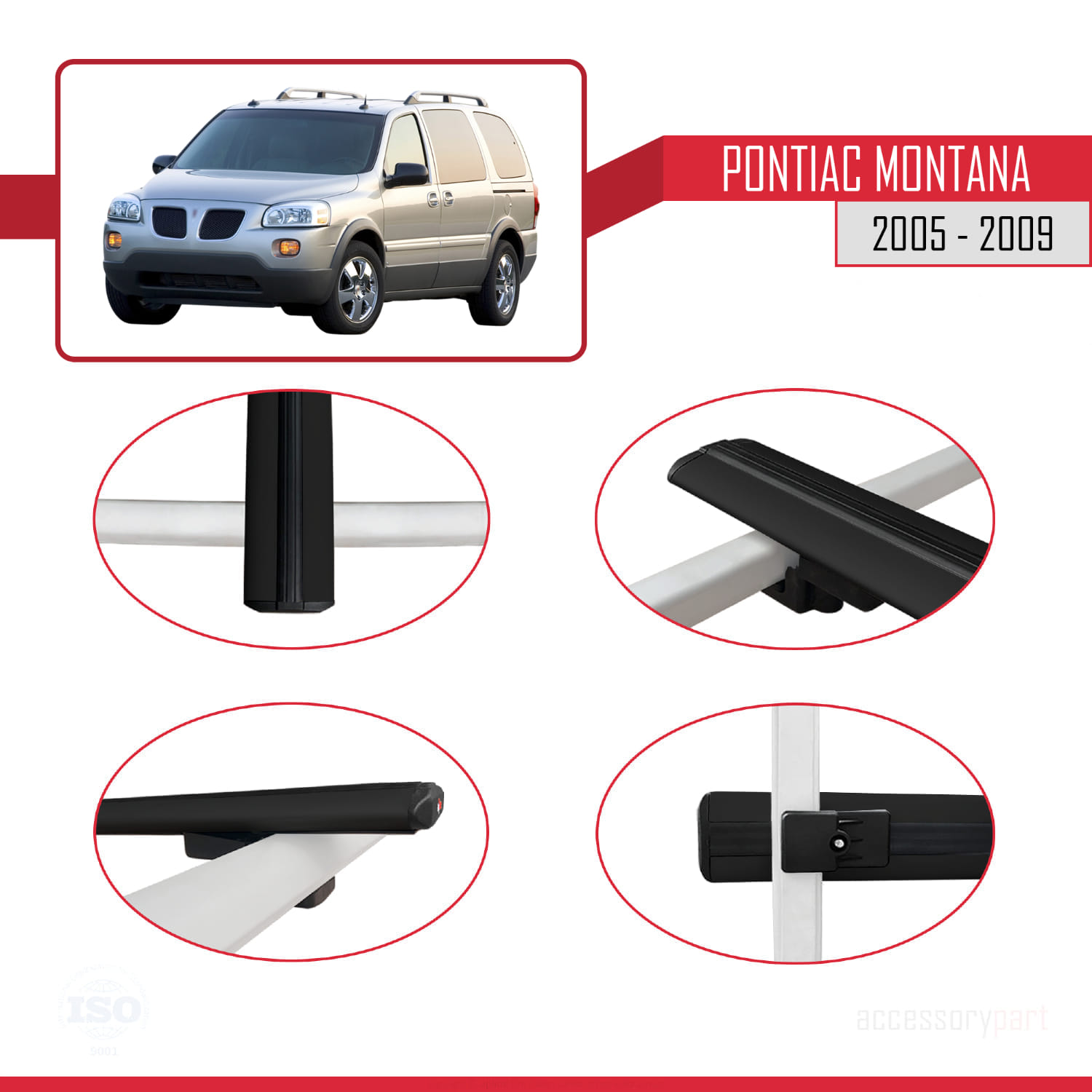 Pontiac Montana 2005-2009 Arası ile Uyumlu BASIC Model Ara Atkı Tavan Barı Siyah 2 Adet - Görsel 4