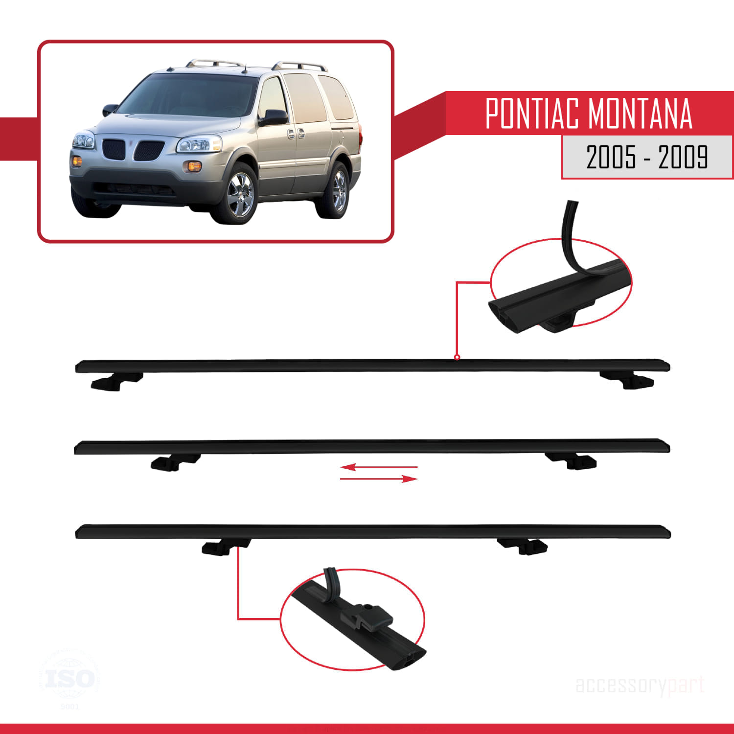 Pontiac Montana 2005-2009 Arası ile Uyumlu BASIC Model Ara Atkı Tavan Barı Siyah 2 Adet - Görsel 5