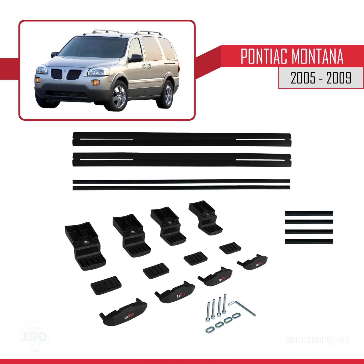 Pontiac Montana 2005-2009 Arası ile Uyumlu BASIC Model Ara Atkı Tavan Barı Siyah 2 Adet - Görsel 6