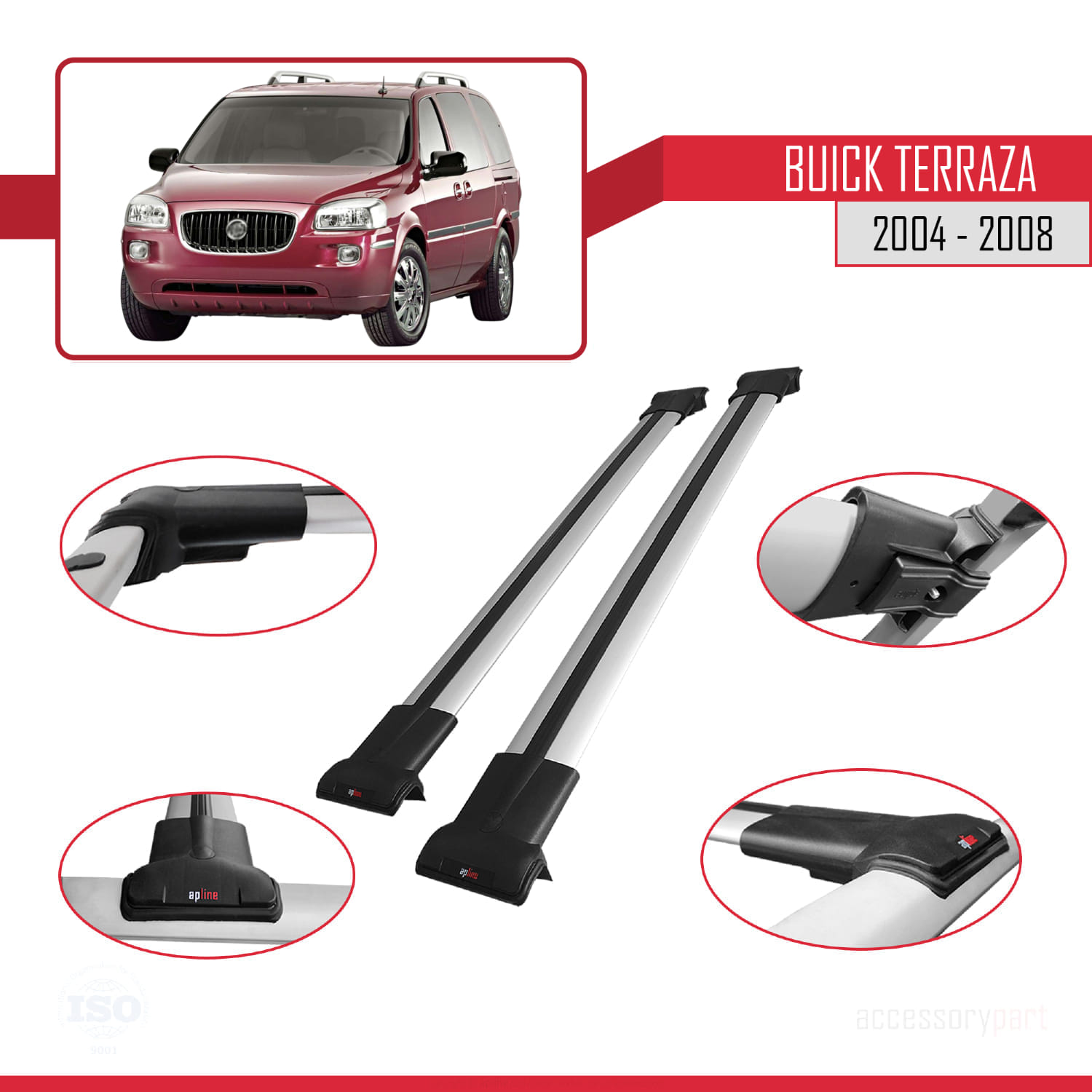 Buick Terraza CXL 2004-2008 Arası ile Uyumlu FLY Model Ara Atkı Tavan Barı Gri 2 Adet - Görsel 3