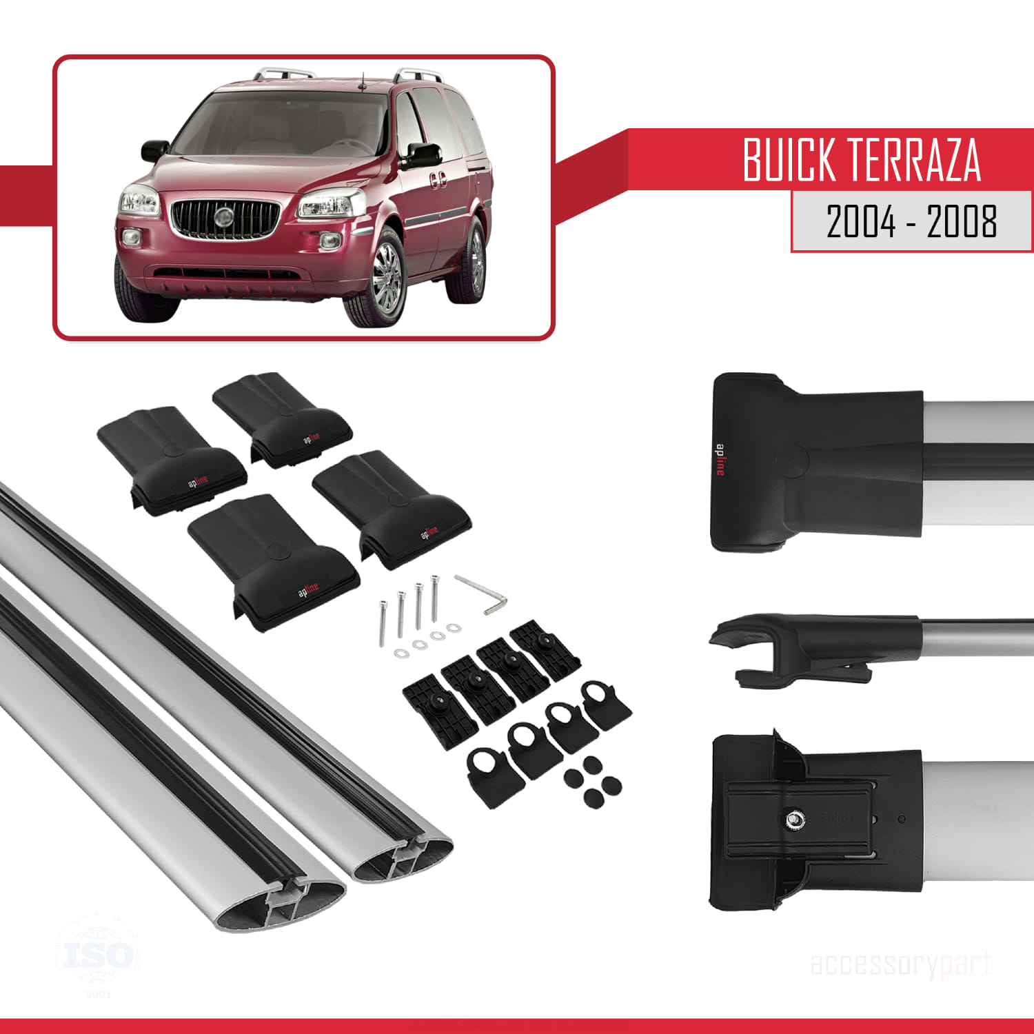 Buick Terraza CXL 2004-2008 Arası ile Uyumlu FLY Model Ara Atkı Tavan Barı Gri 2 Adet - Görsel 5