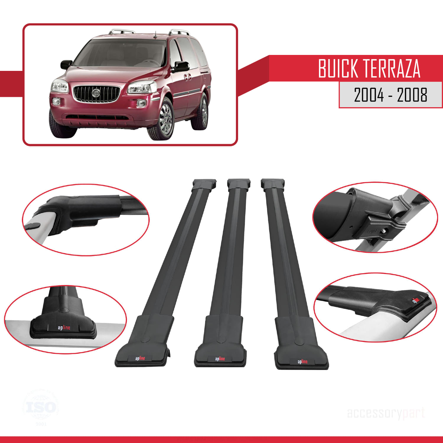 Buick Terraza CXL 2004-2008 Arası ile Uyumlu FLY Model Ara Atkı Tavan Barı Siyah 3 Adet - Görsel 4