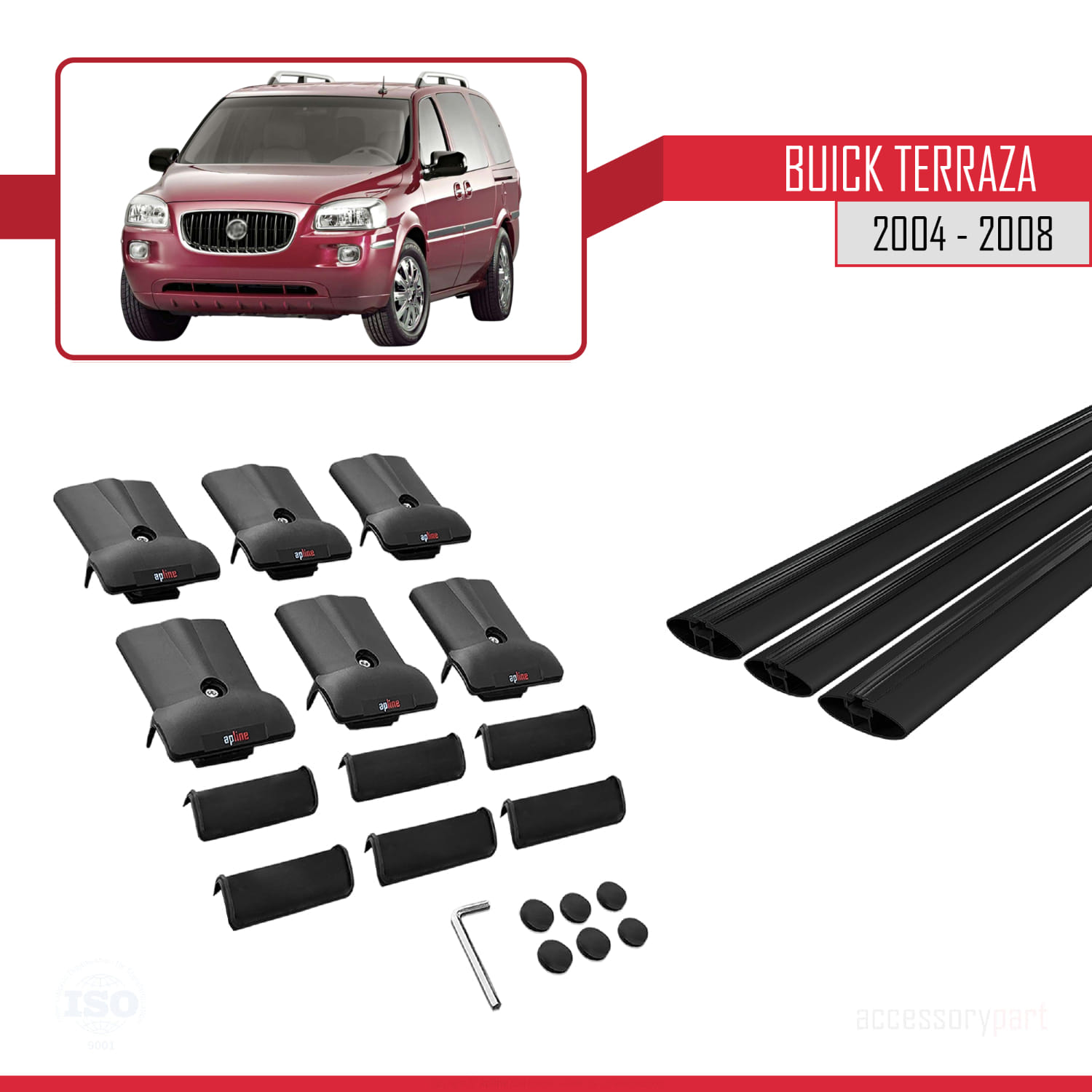 Buick Terraza CXL 2004-2008 Arası ile Uyumlu FLY Model Ara Atkı Tavan Barı Siyah 3 Adet - Görsel 5
